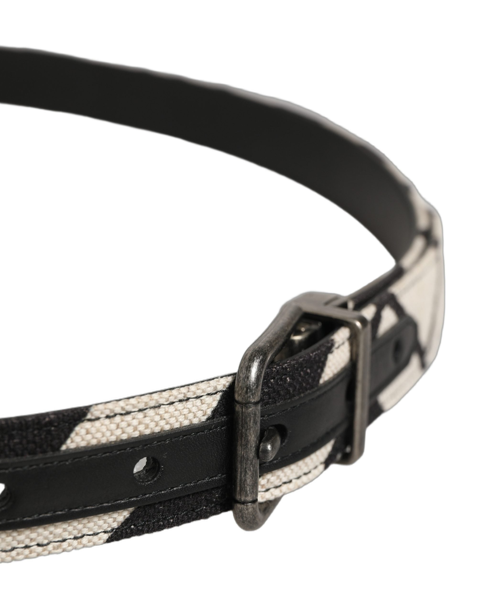 Dolce & Gabbana Black Ivory Silver Tone Metal Buckle Belt