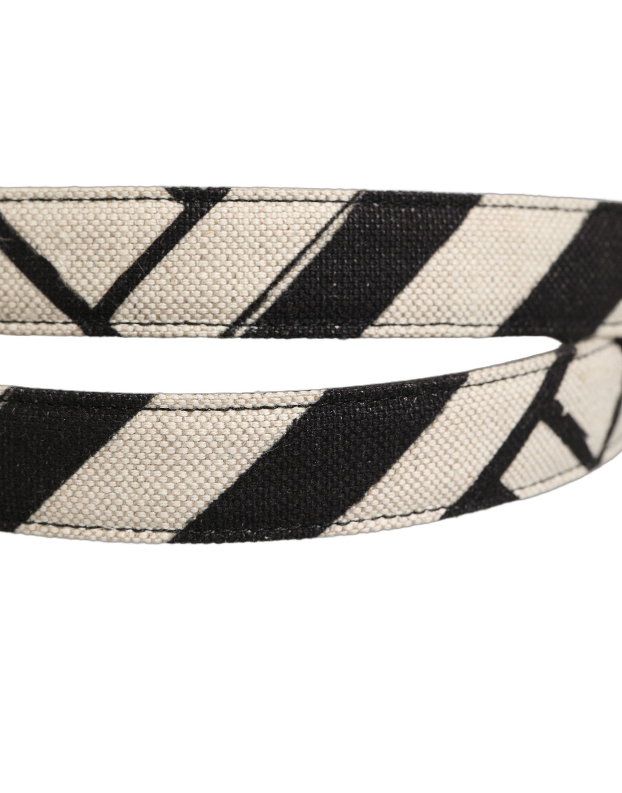 Dolce & Gabbana Black Ivory Silver Tone Metal Buckle Belt