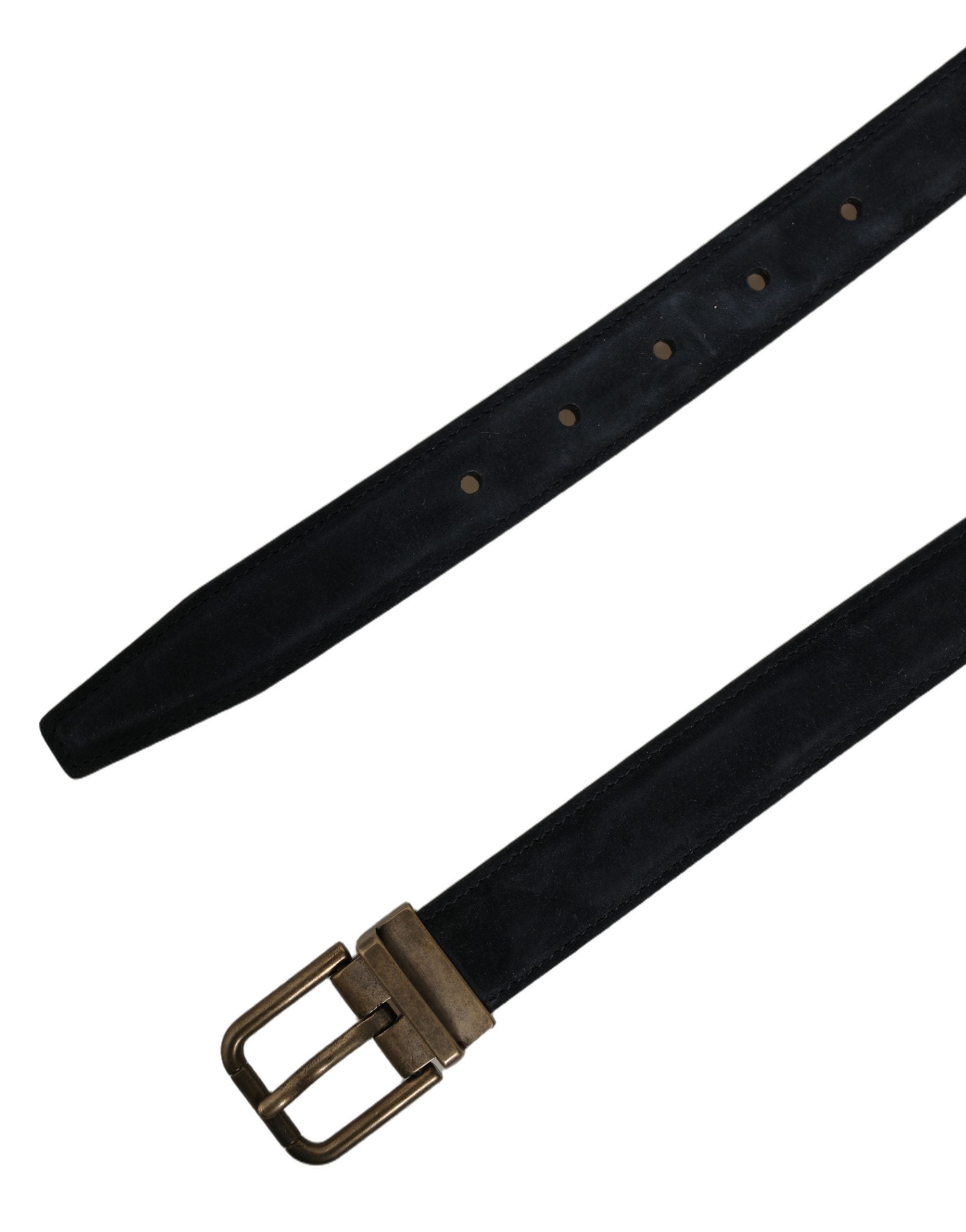 Dolce & Gabbana Men Black Leather Gold Tone Metal Buckle Belt
