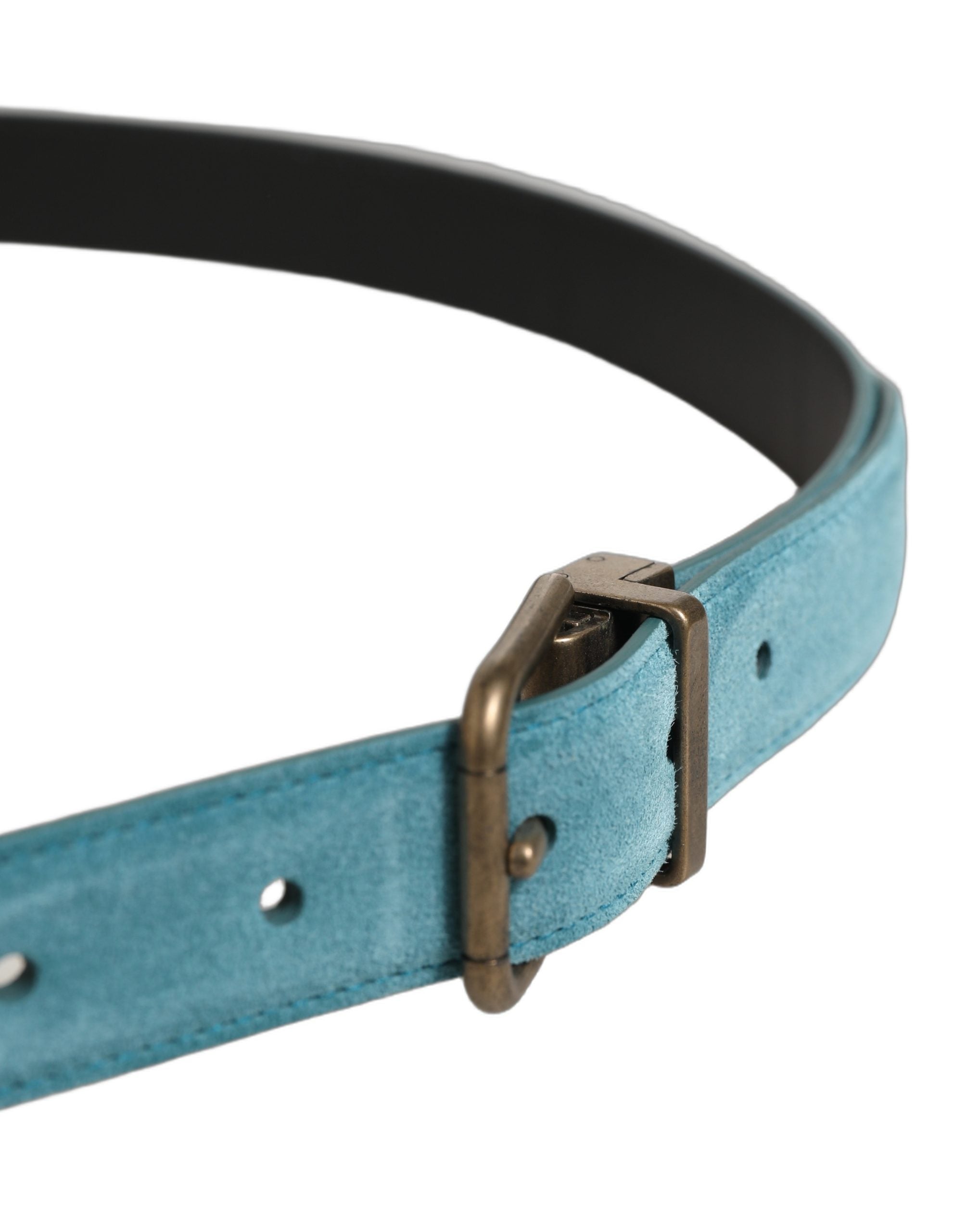 Dolce & Gabbana Men Blue Suede Gold Tone Metal Buckle Belt