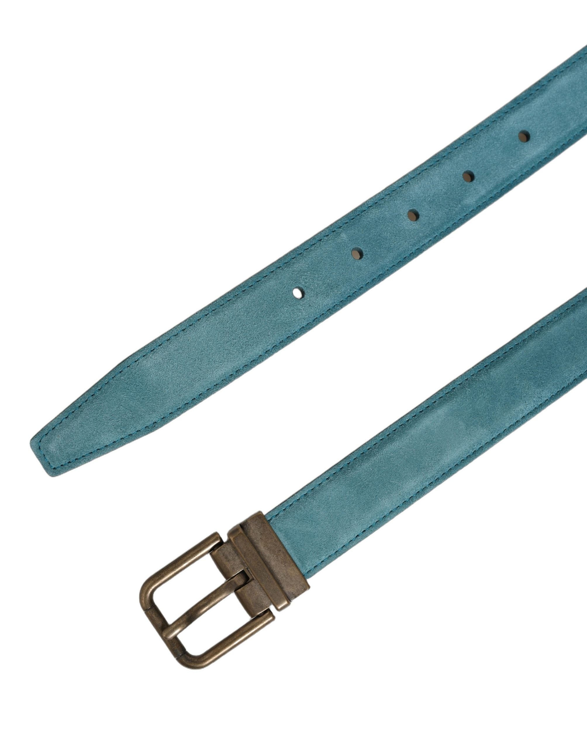 Dolce & Gabbana Men Blue Suede Gold Tone Metal Buckle Belt