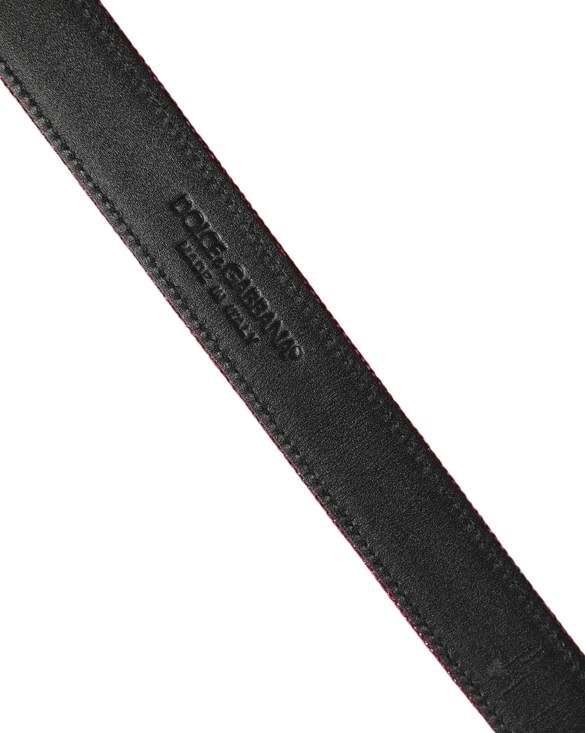 Dolce & Gabbana Men Fuchsia Glitter Silver Metal Buckle Belt