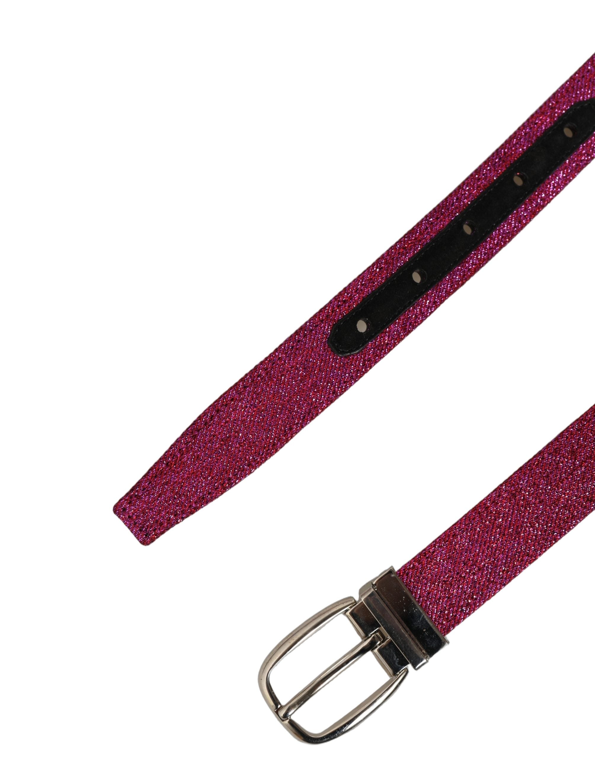 Dolce & Gabbana Men Fuchsia Glitter Silver Metal Buckle Belt