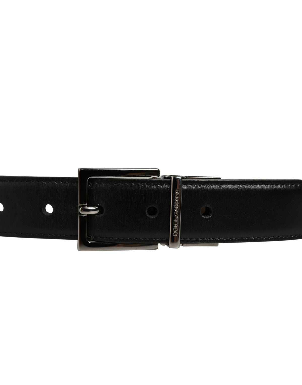 Dolce & Gabbana Black Classic Leather Silver Tone Buckle Belt