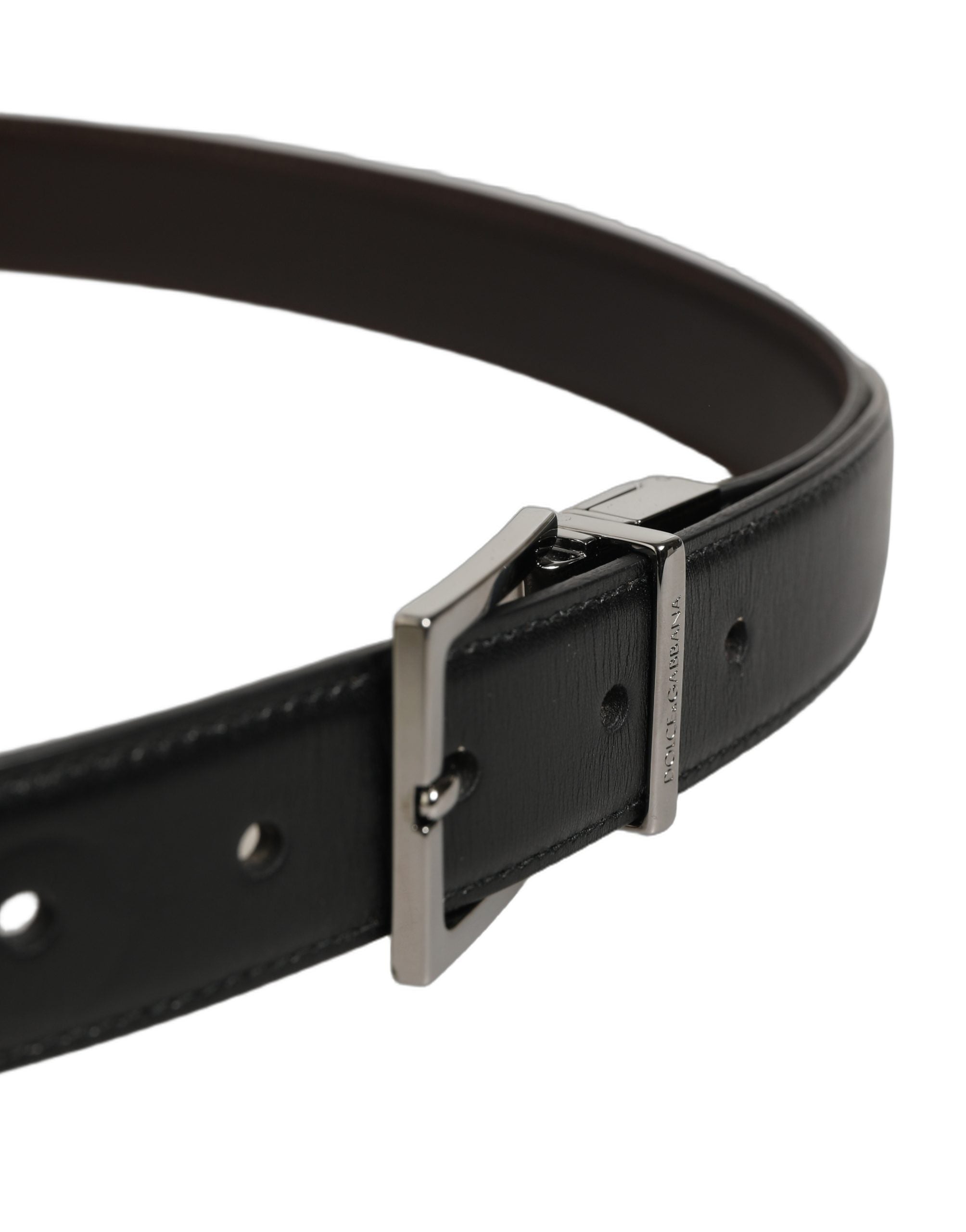 Dolce & Gabbana Black Classic Leather Silver Tone Buckle Belt