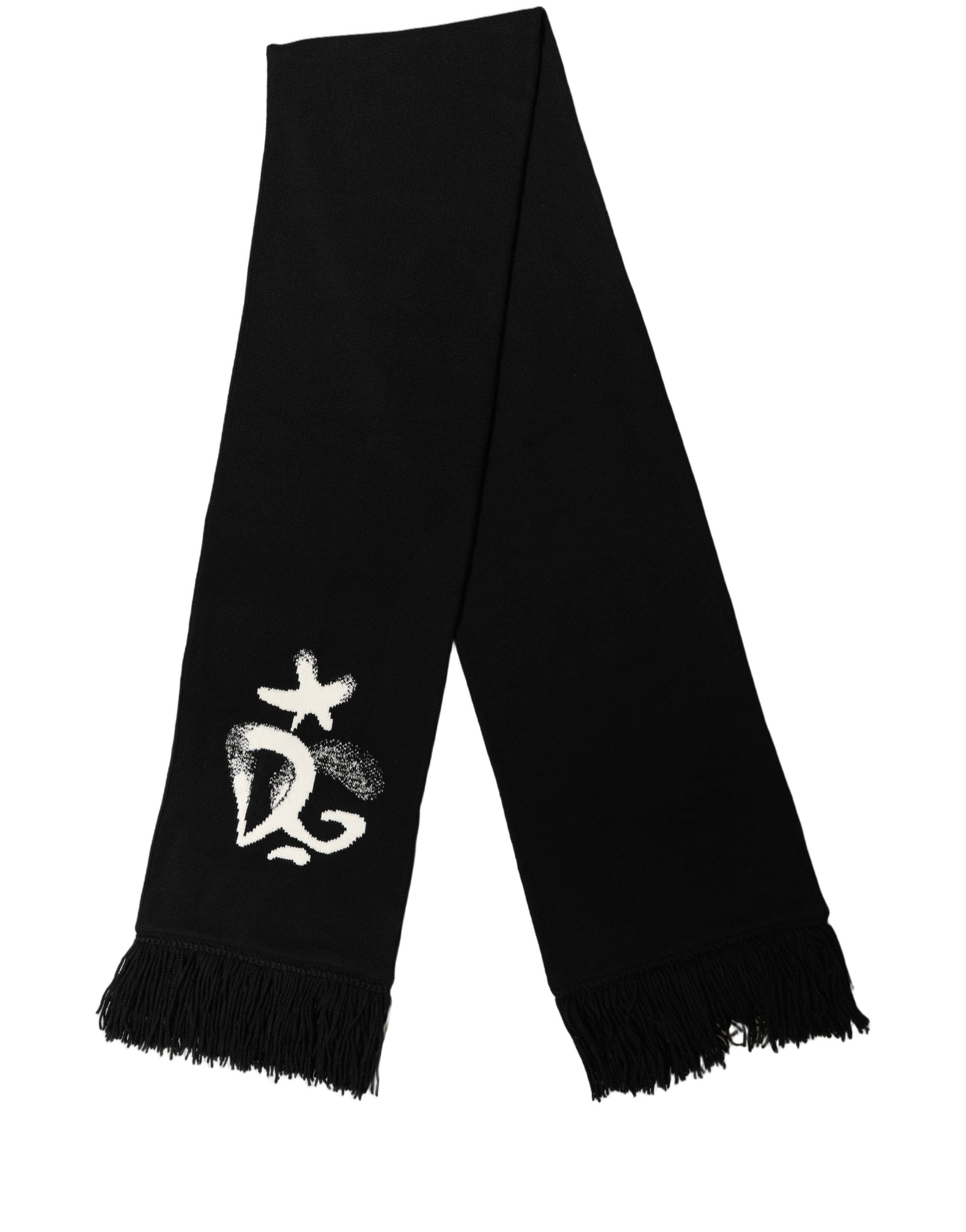 Dolce & Gabbana Black Cashmere Knitted Fringed Foulard Scarf
