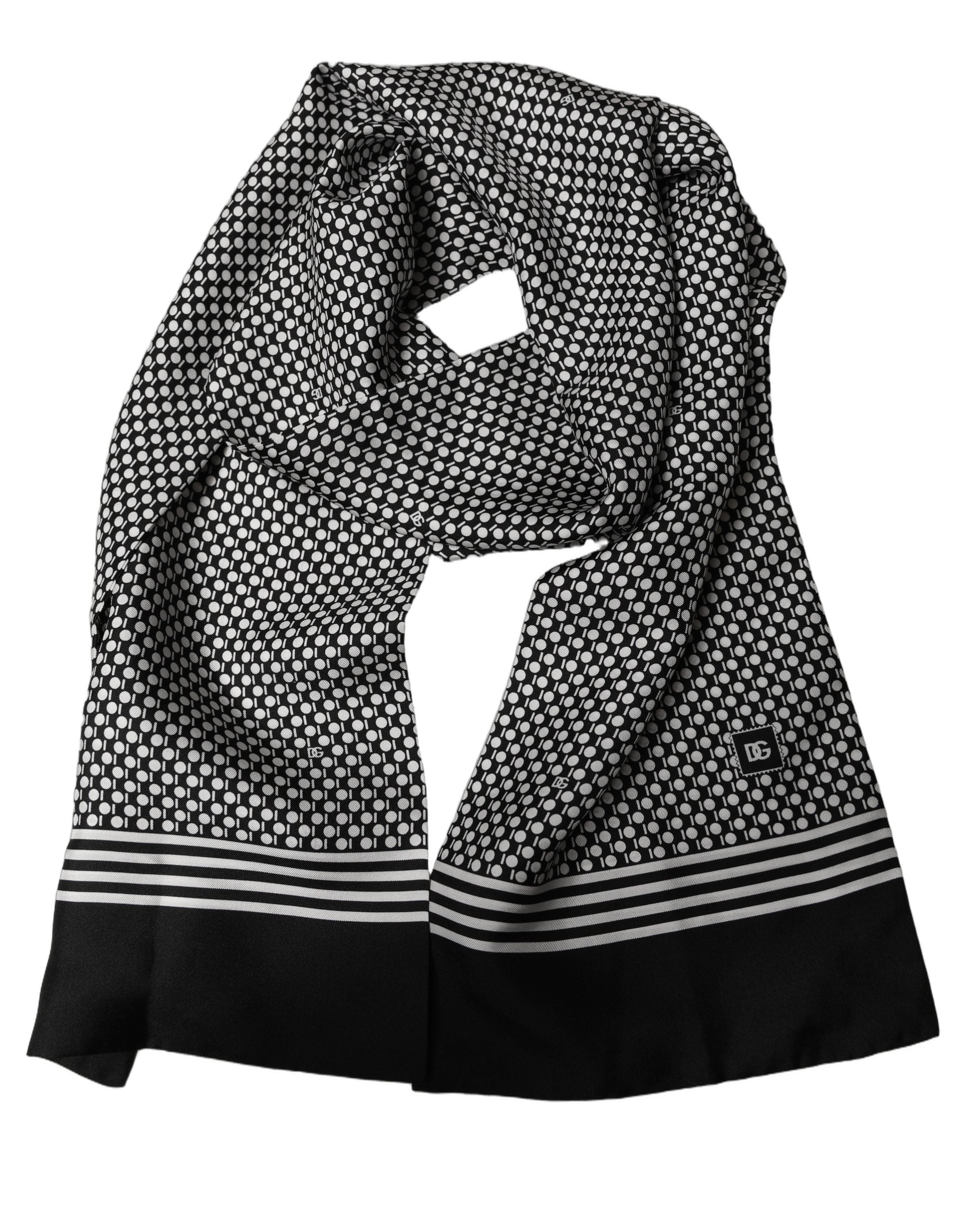 Dolce & Gabbana Black White Geometric Silk Neck Shawl Scarf
