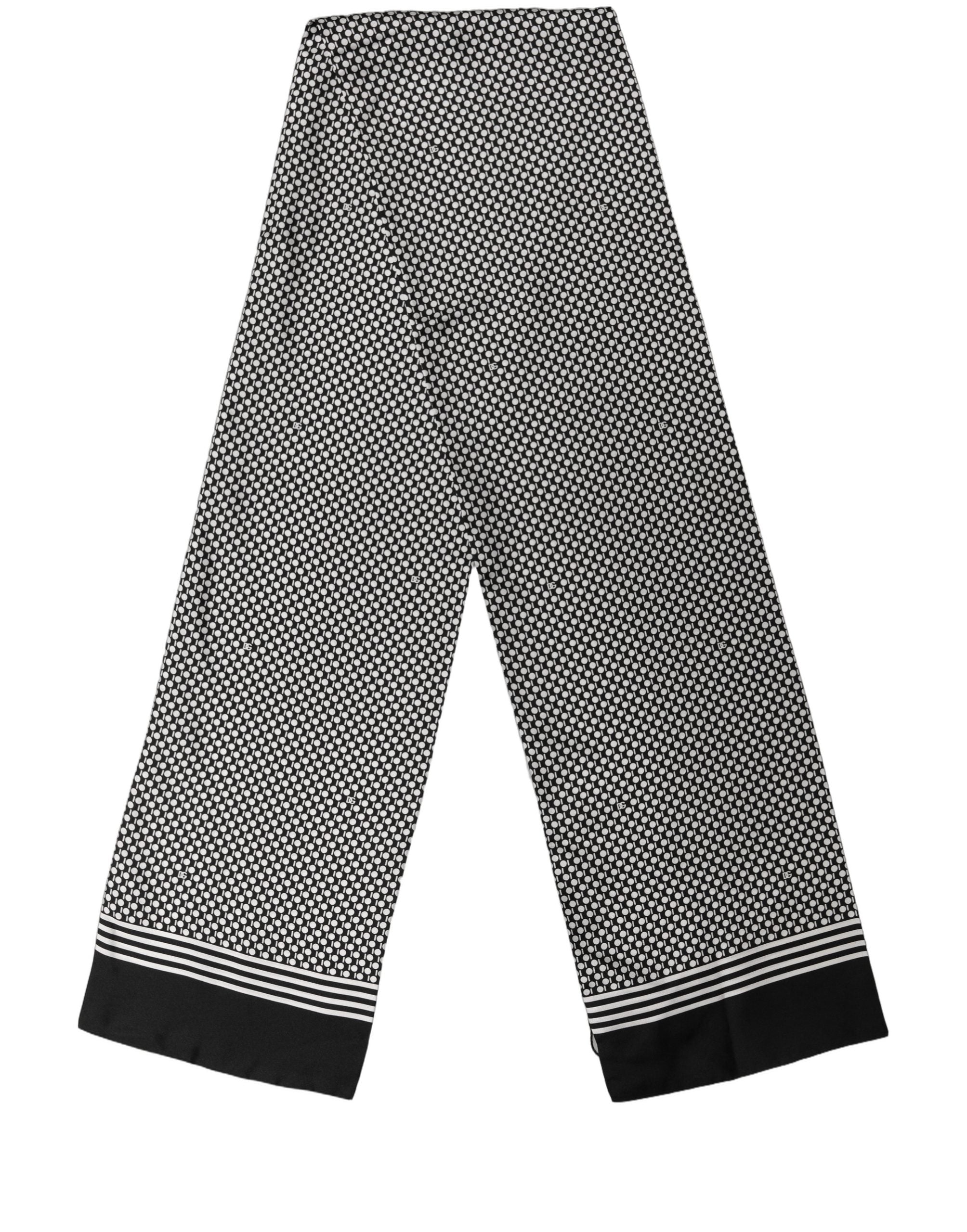 Dolce & Gabbana Black White Geometric Silk Neck Shawl Scarf