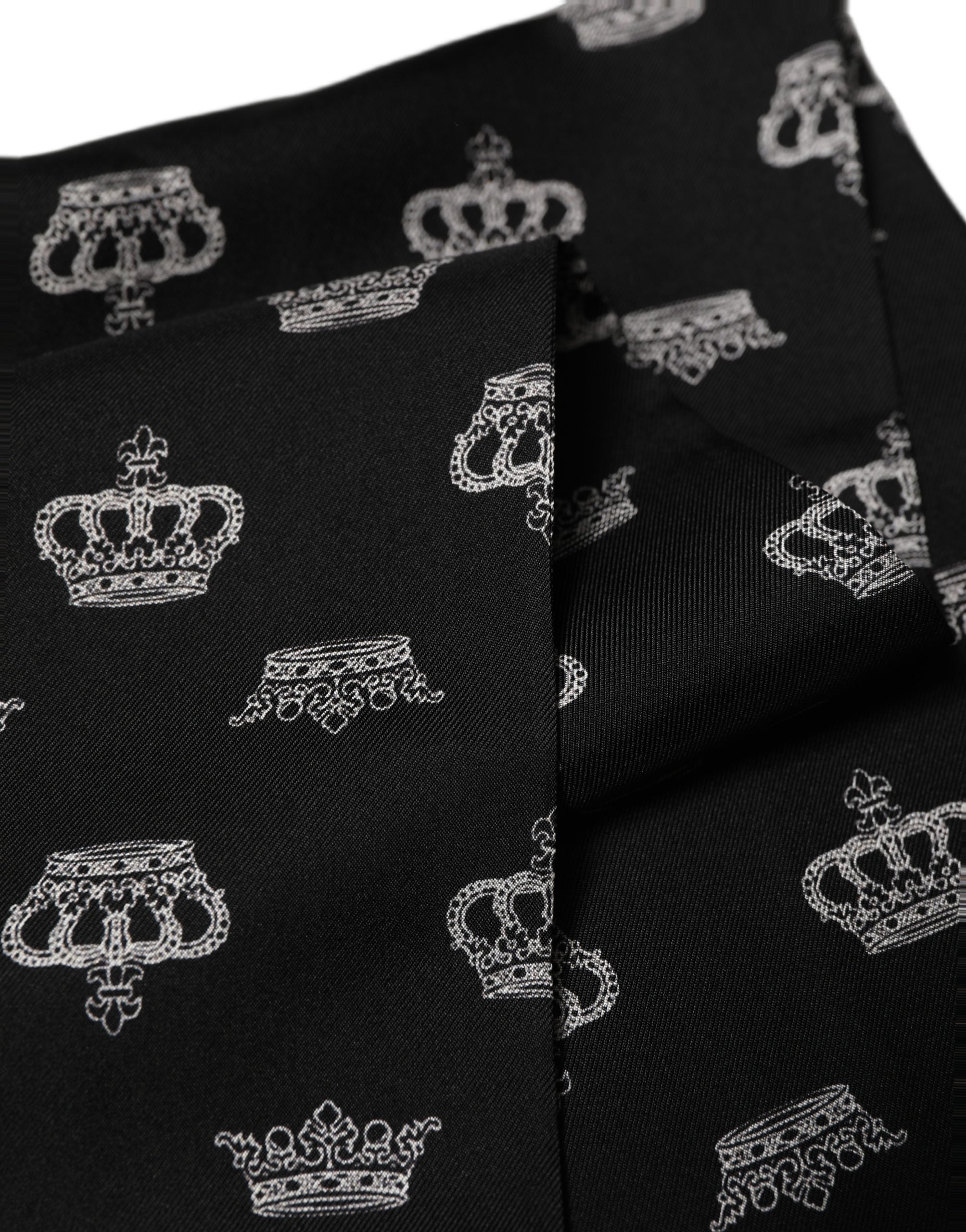 Dolce & Gabbana Black Silk Crown Fringed Neck Shawl Scarf