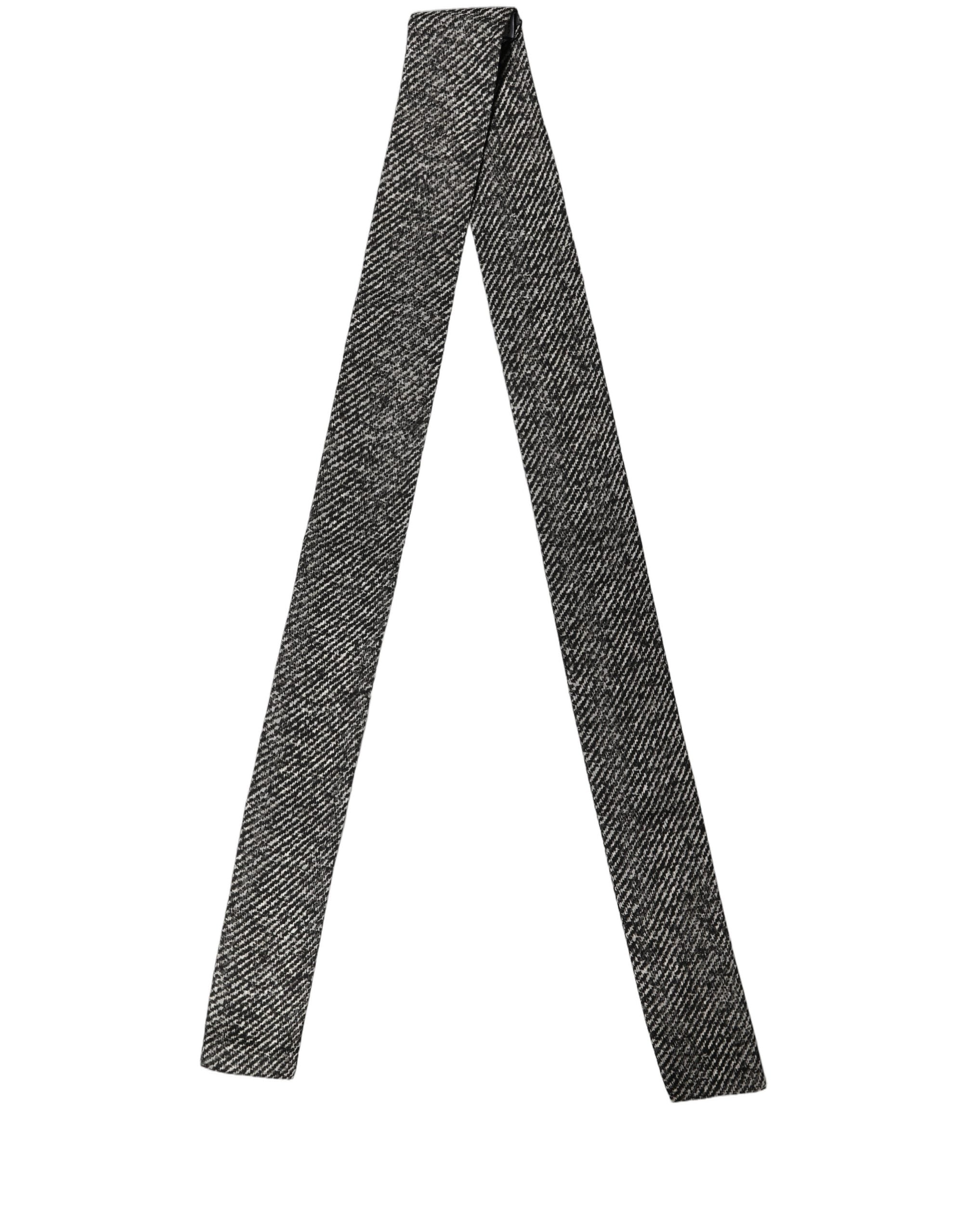 Dolce & Gabbana Black White Herringbone Tweed Shawl Scarf