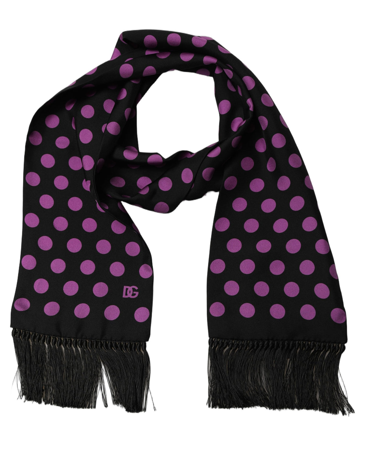 Dolce & Gabbana Men Black Purple Polka Dot Fringed Lace Stole Scarf