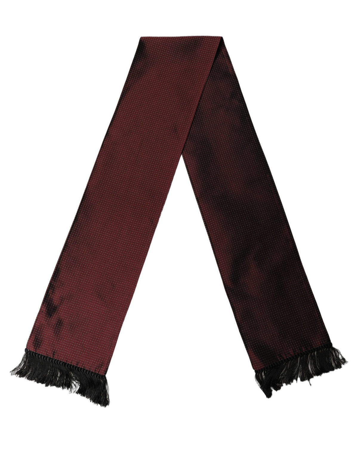 Dolce & Gabbana Burgundy Silk Dotted Fringed Neck Shawl Scarf