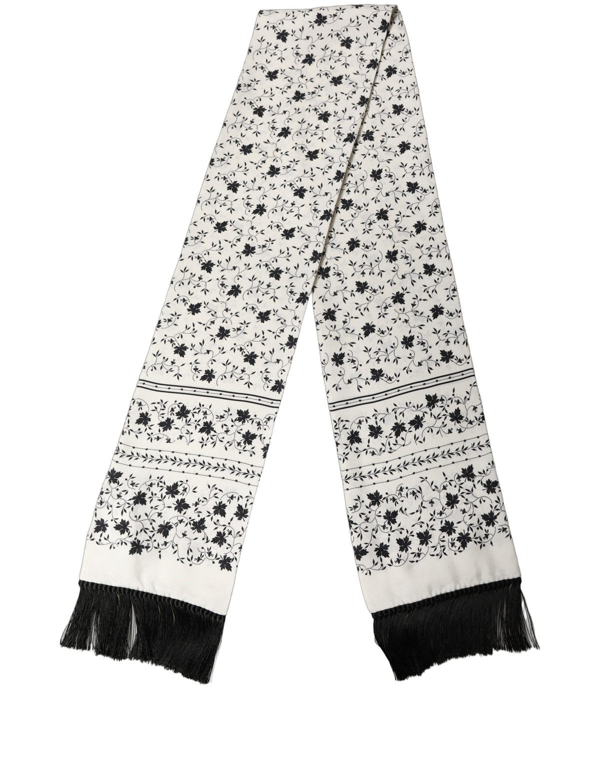 Dolce & Gabbana White Floral Silk Fringed Neck Shawl Scarf