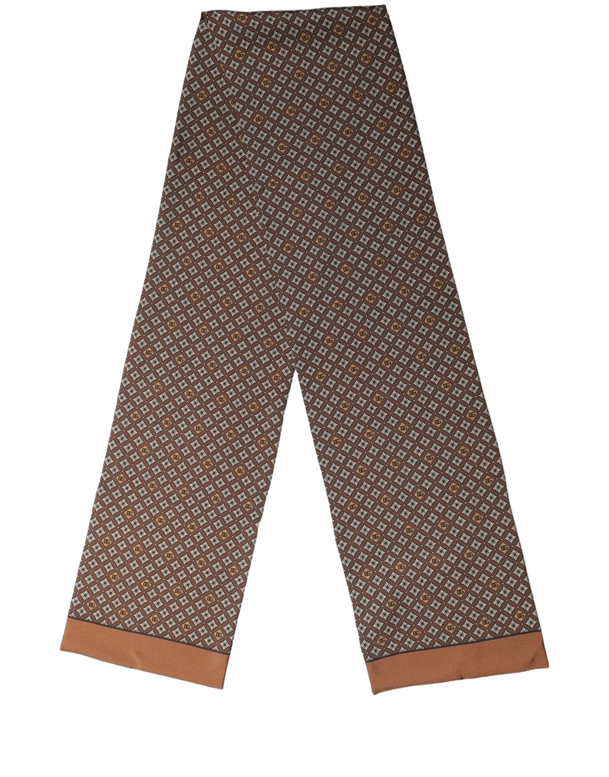 Dolce & Gabbana Brown Geometric Silk Men Neck Shawl Scarf