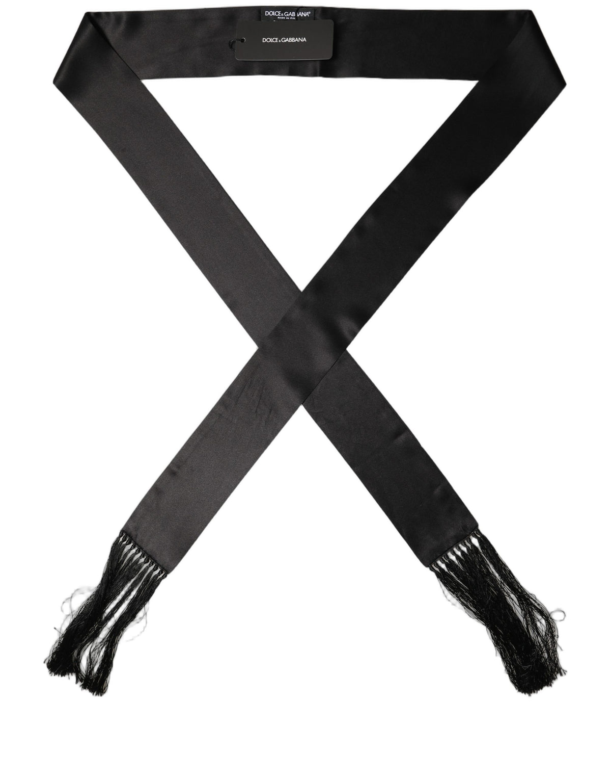 Dolce & Gabbana Men Black Satin Silk Fringed Neck Shawl Scarf