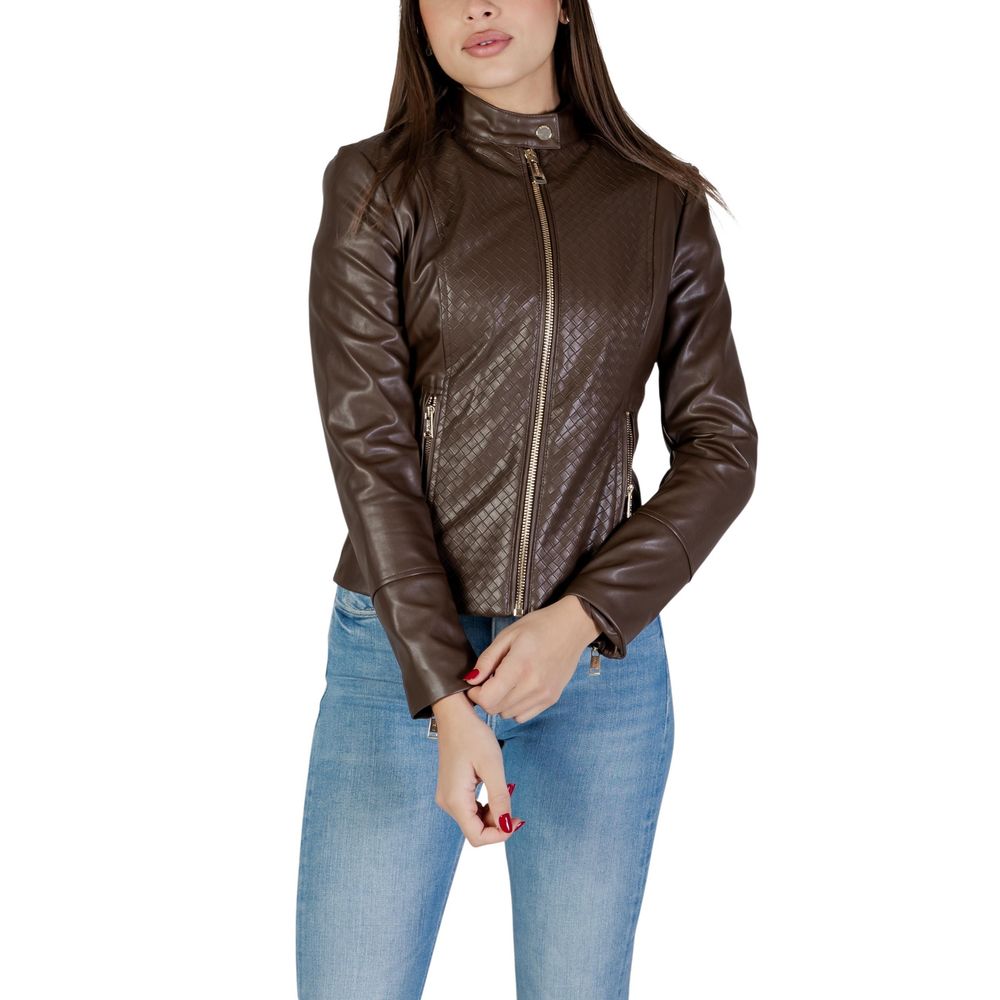 Guess Brown Polyethylene Biker Jacket