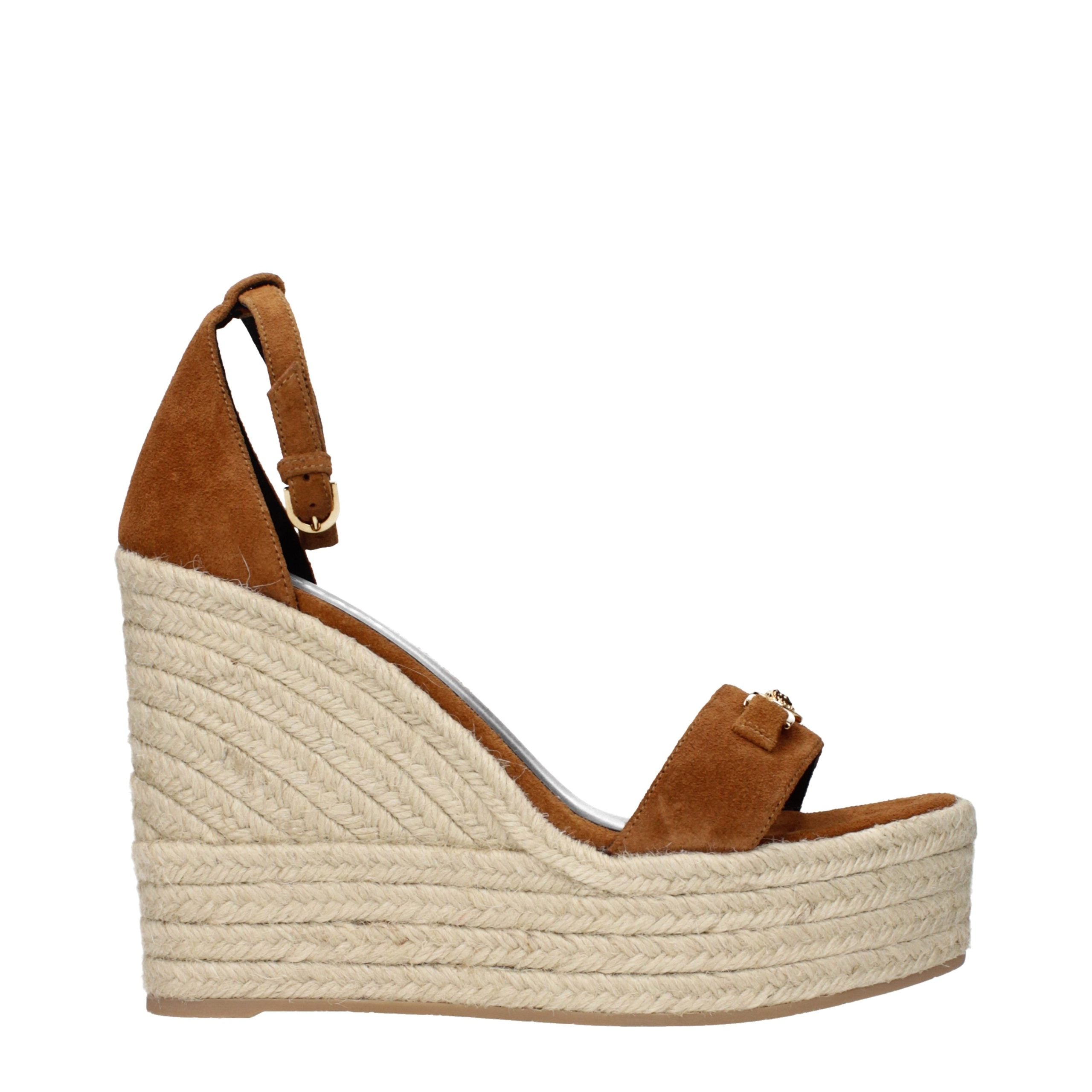 Versace Brown Leather Wedge Sandals