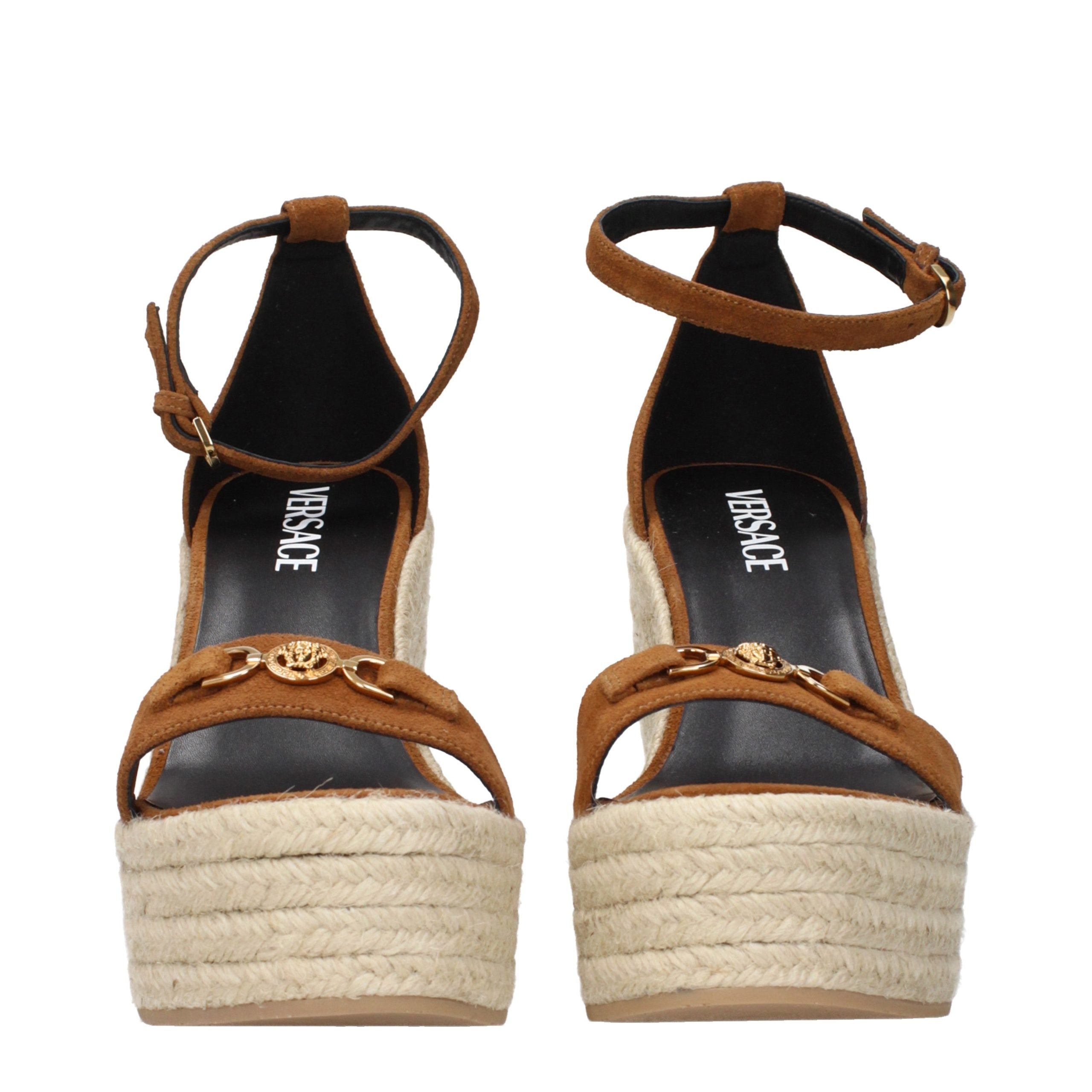 Versace Brown Leather Wedge Sandals