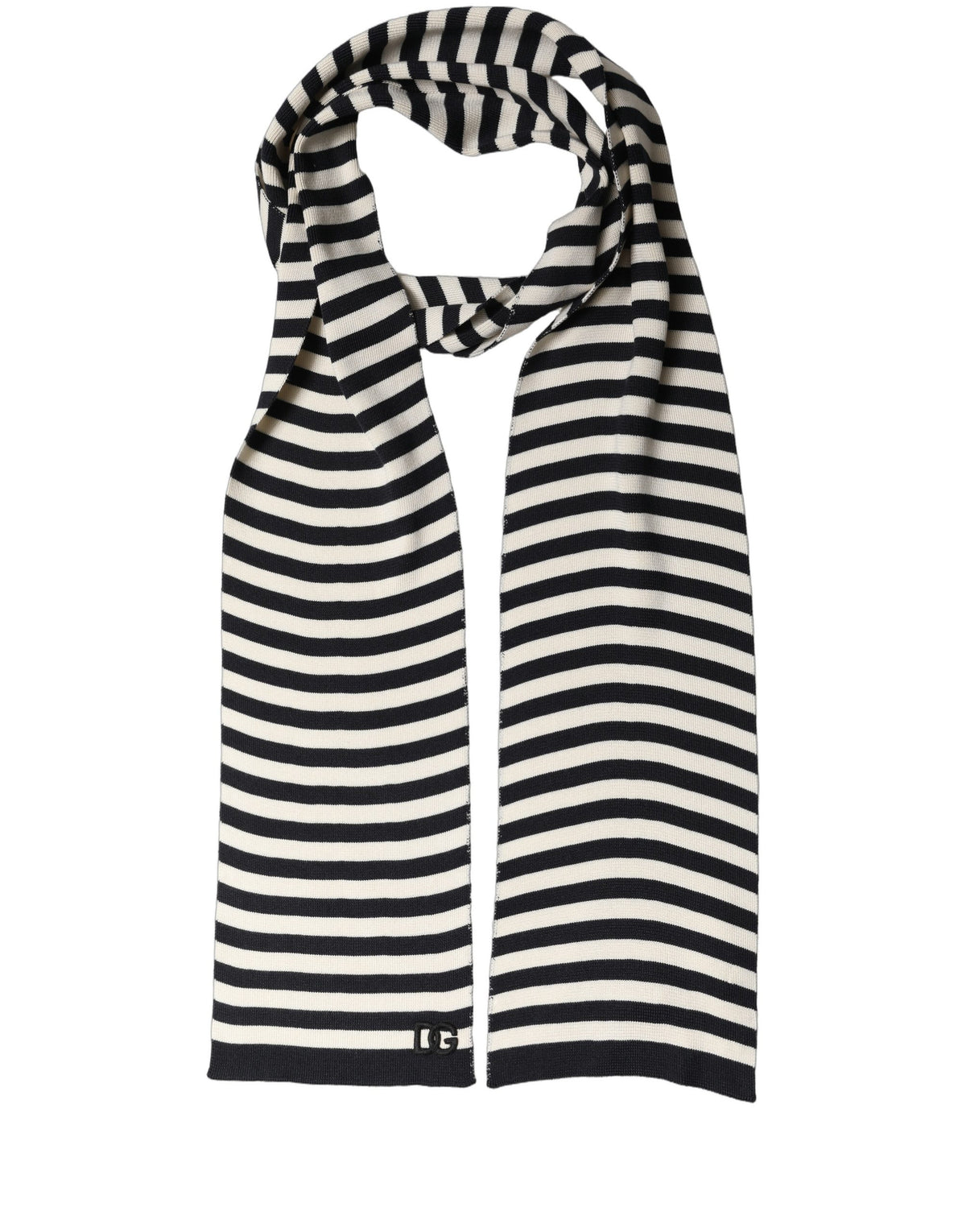 Dolce & Gabbana Black White Stripes Silk Knitted Shawl Scarf