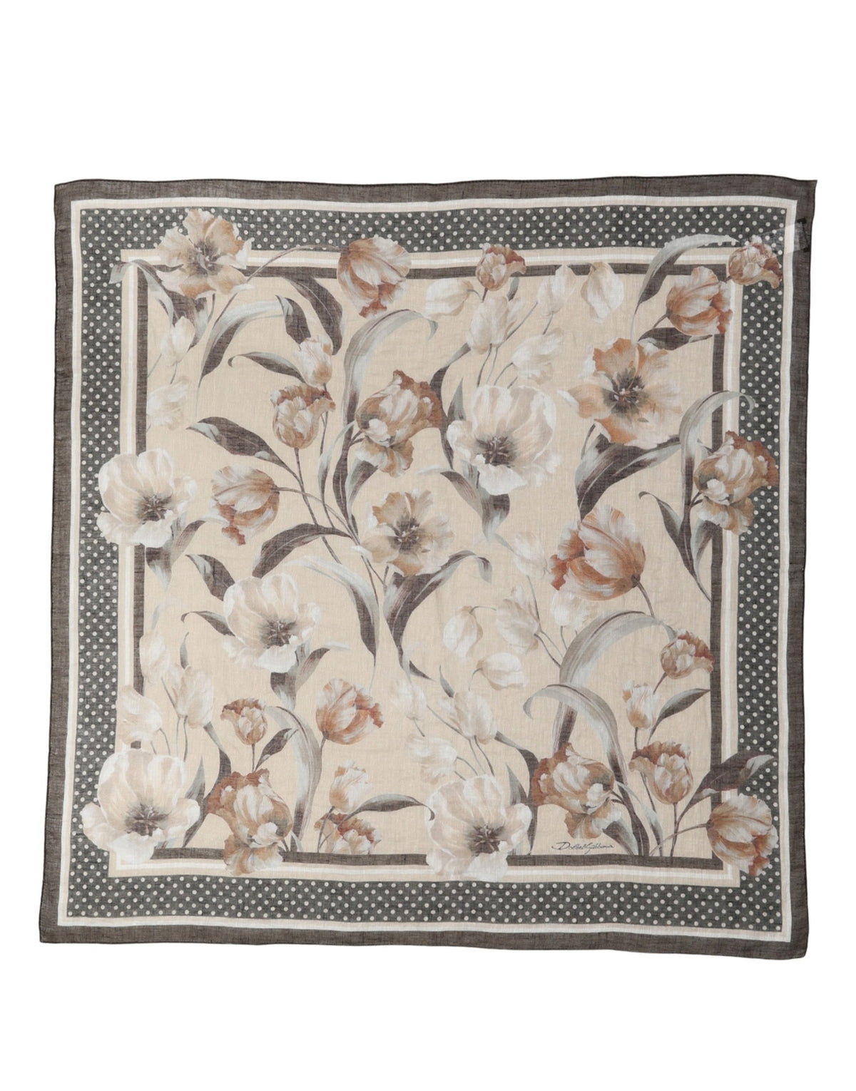 Dolce & Gabbana Men Beige Floral Linen Square Foulard Scarf