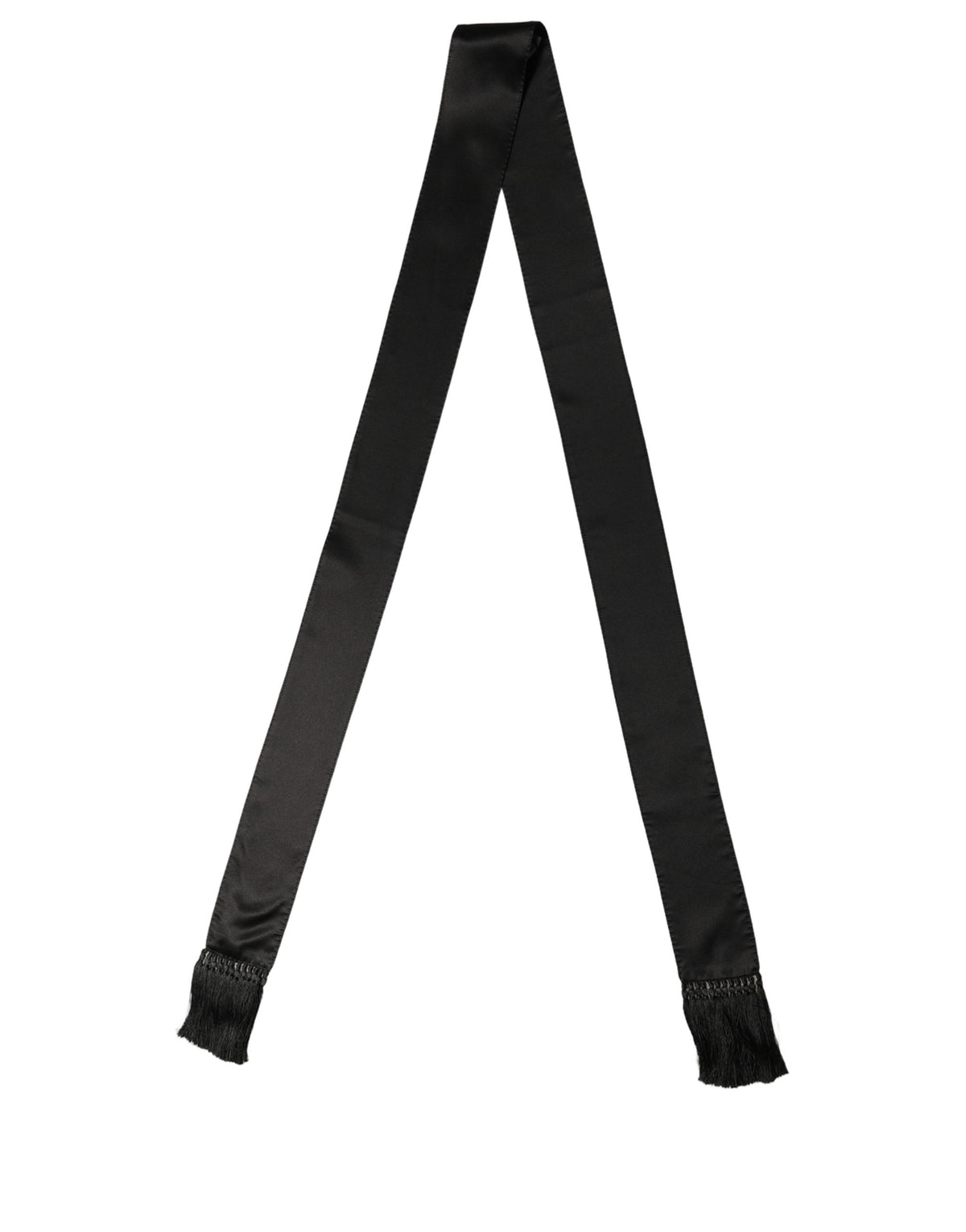 Dolce & Gabbana Black Satin Silk Skinny Fringed Shawl Scarf
