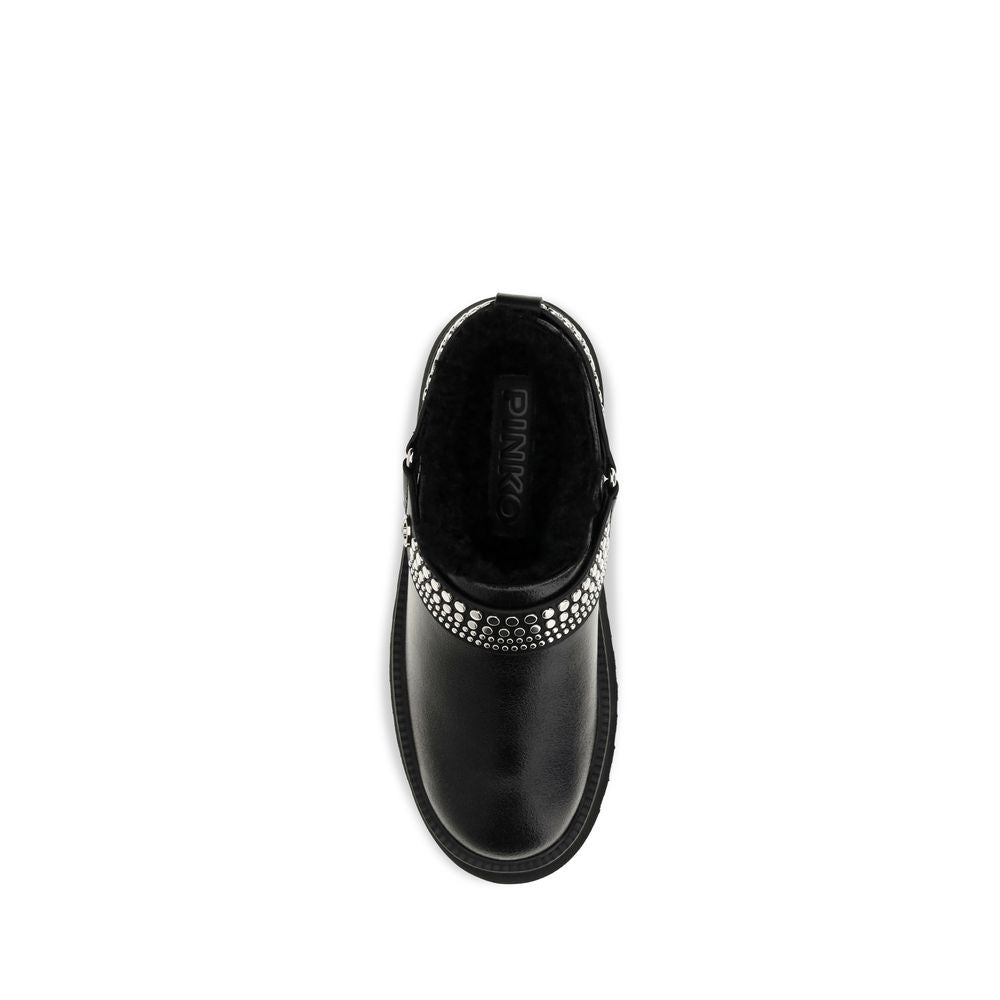 PINKO Black Calf Leather Bos Taurus Clogs
