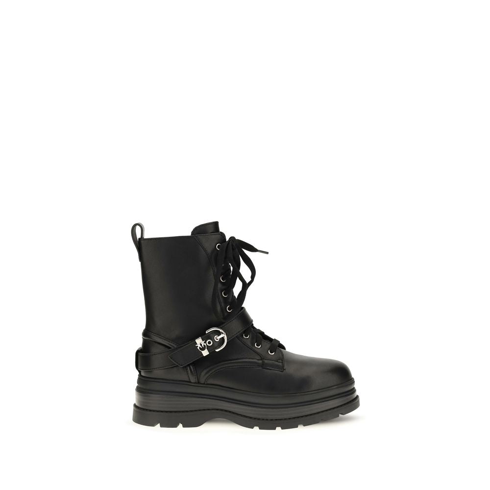 PINKO Black Calf Leather Bos Taurus Lace-Up Boots