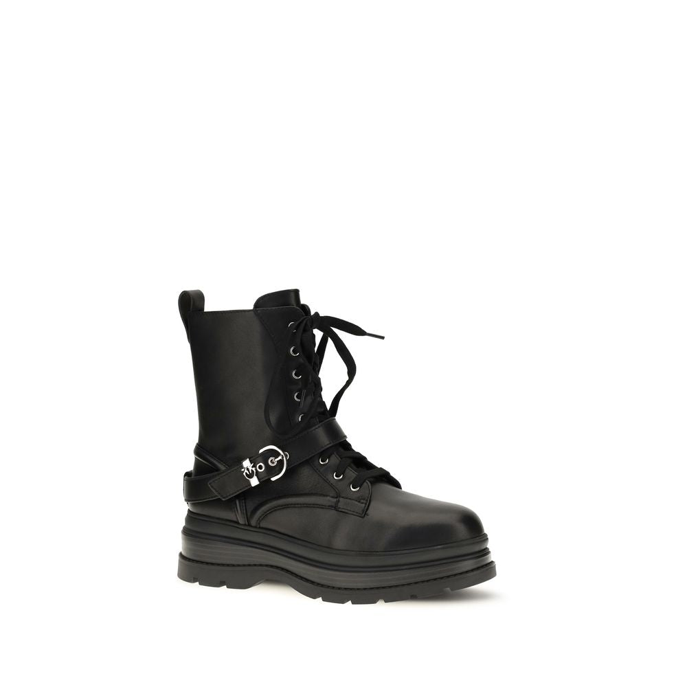 PINKO Black Calf Leather Bos Taurus Lace-Up Boots