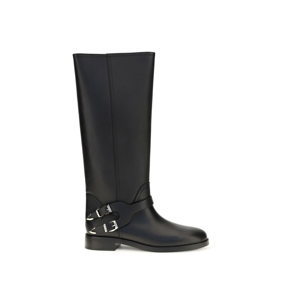 PINKO Black Calf Leather Bos Taurus Flat Boots