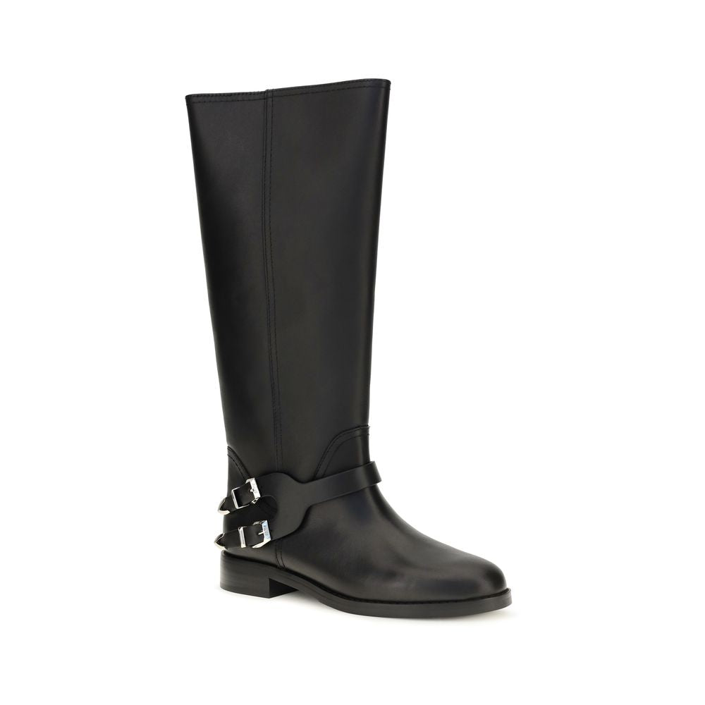 PINKO Black Calf Leather Bos Taurus Flat Boots