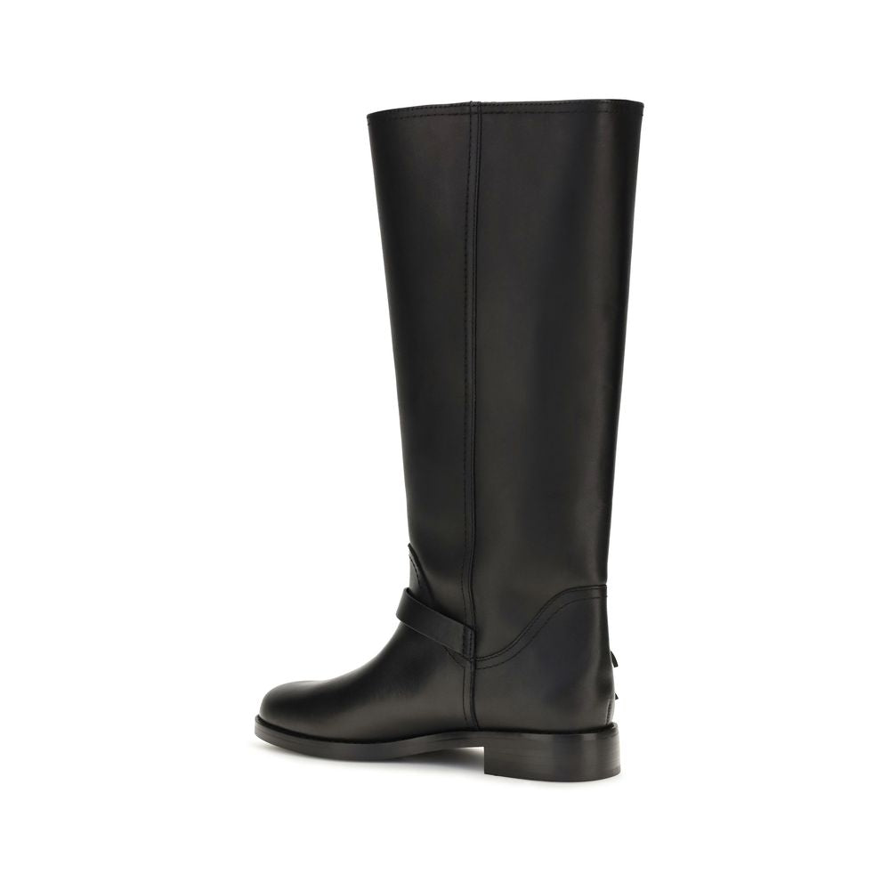 PINKO Black Calf Leather Bos Taurus Flat Boots