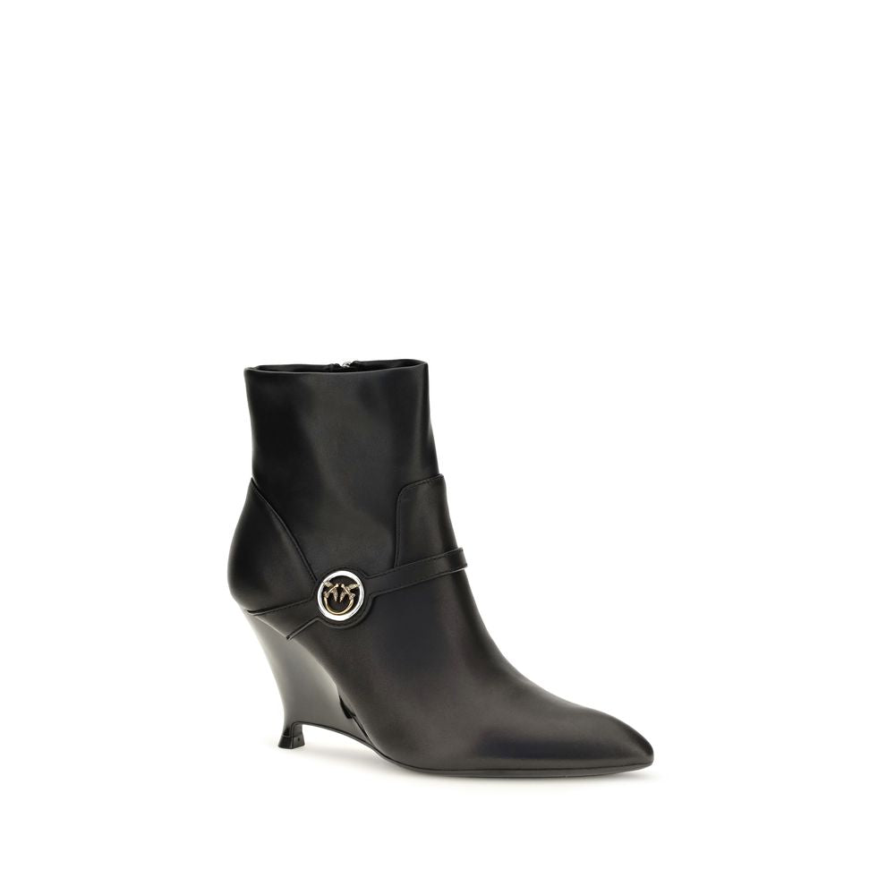 PINKO Black Calf Leather Bos Taurus Ankle Boots