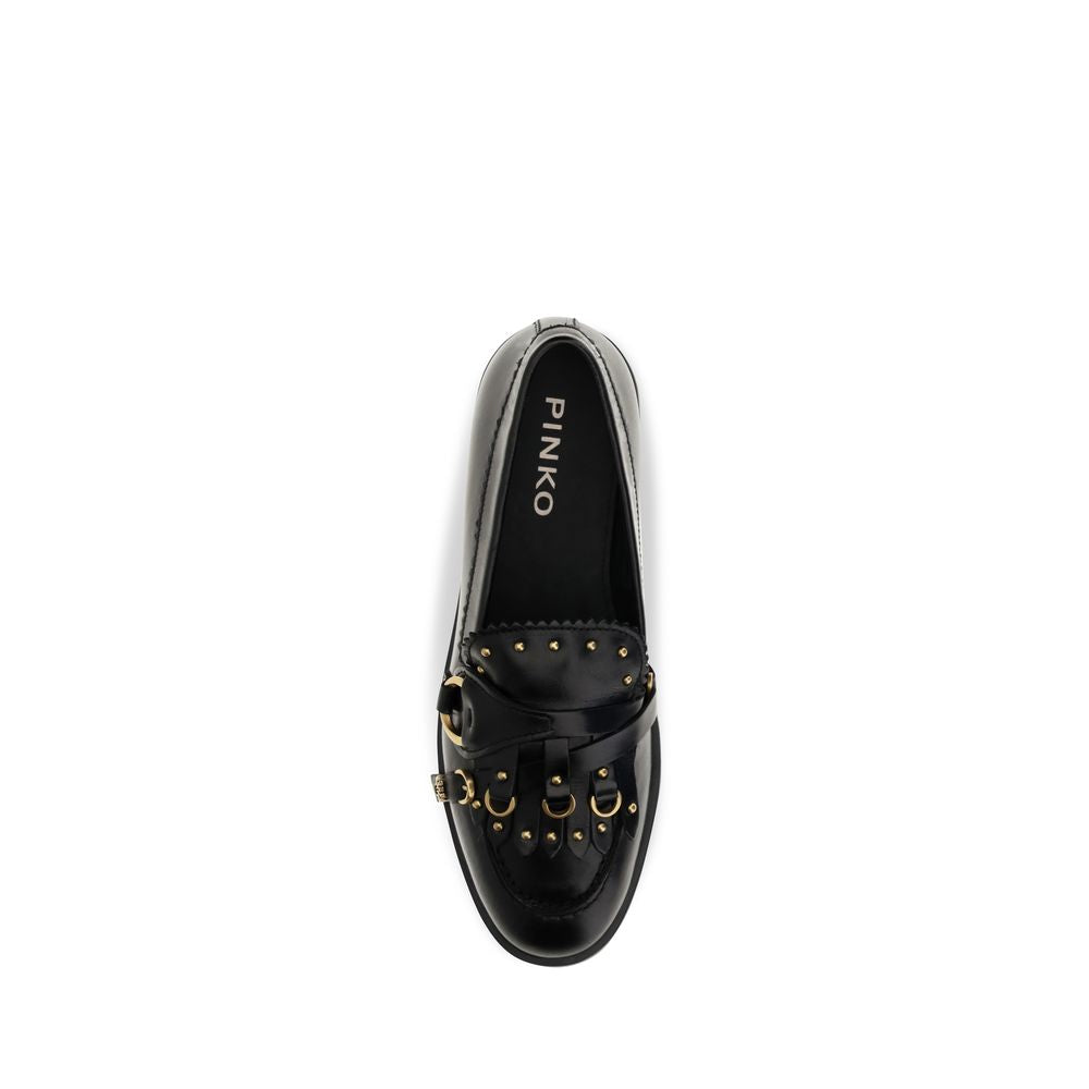 PINKO Black Calf Leather Bos Taurus Slip-On Loafers