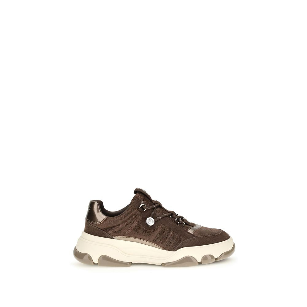 PINKO Brown Calf Leather Bos Taurus Chunky Sneakers