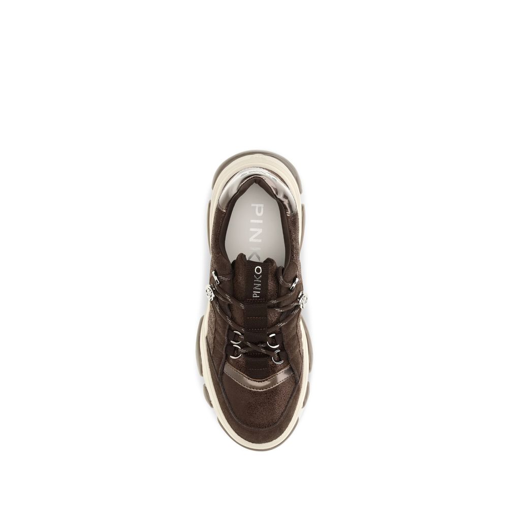 PINKO Brown Calf Leather Bos Taurus Chunky Sneakers