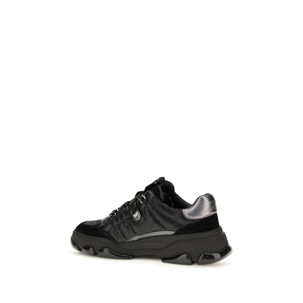 PINKO Black Calf Leather Bos Taurus Chunky Sneakers