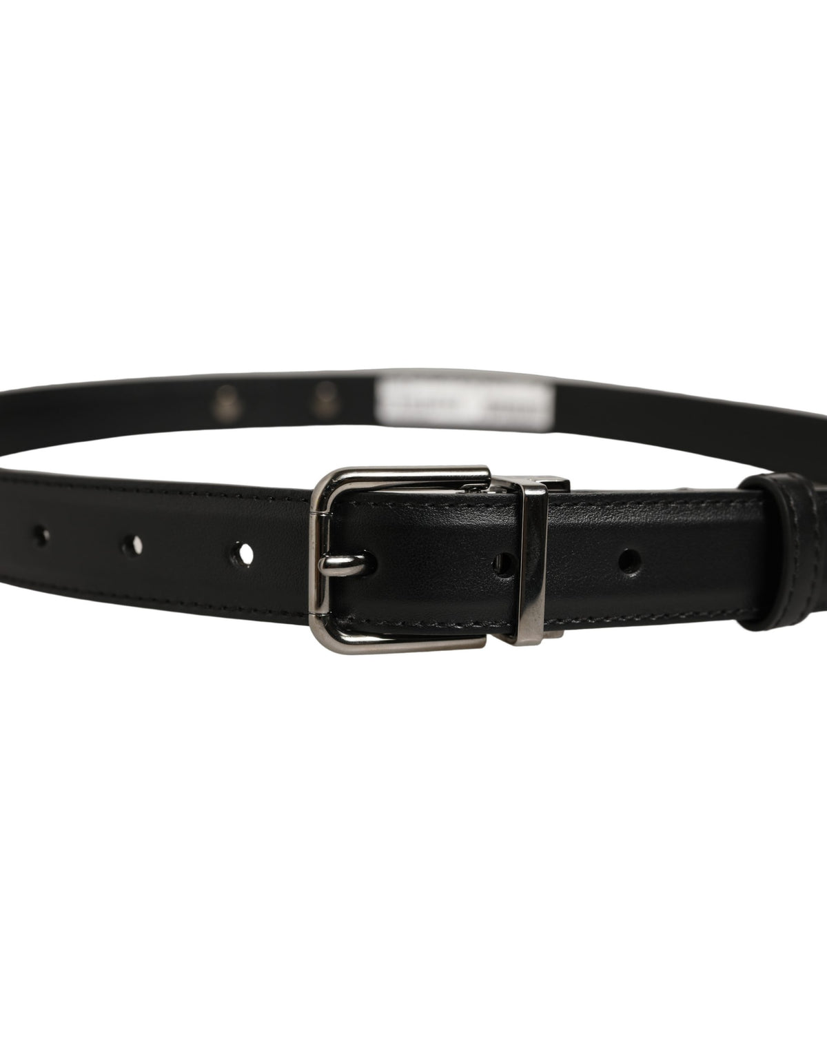 Dolce & Gabbana Black Leather Silver Tone Metal Buckle Belt