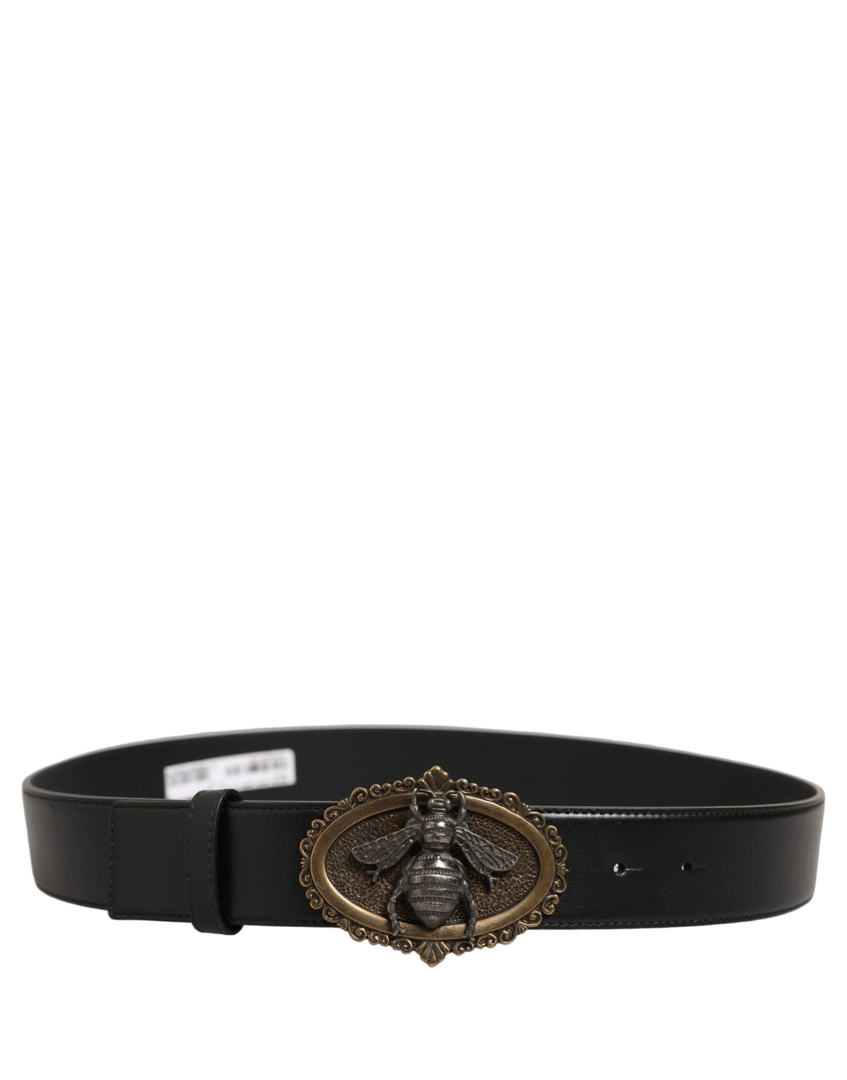 Dolce & Gabbana Black Leather Bee Accent Metal Buckle Belt