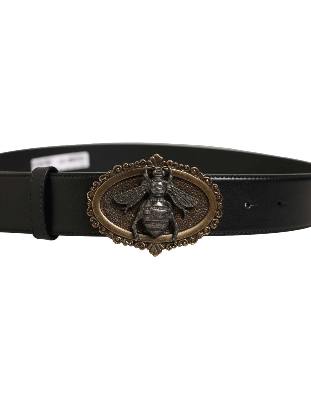 Dolce & Gabbana Black Leather Bee Accent Metal Buckle Belt