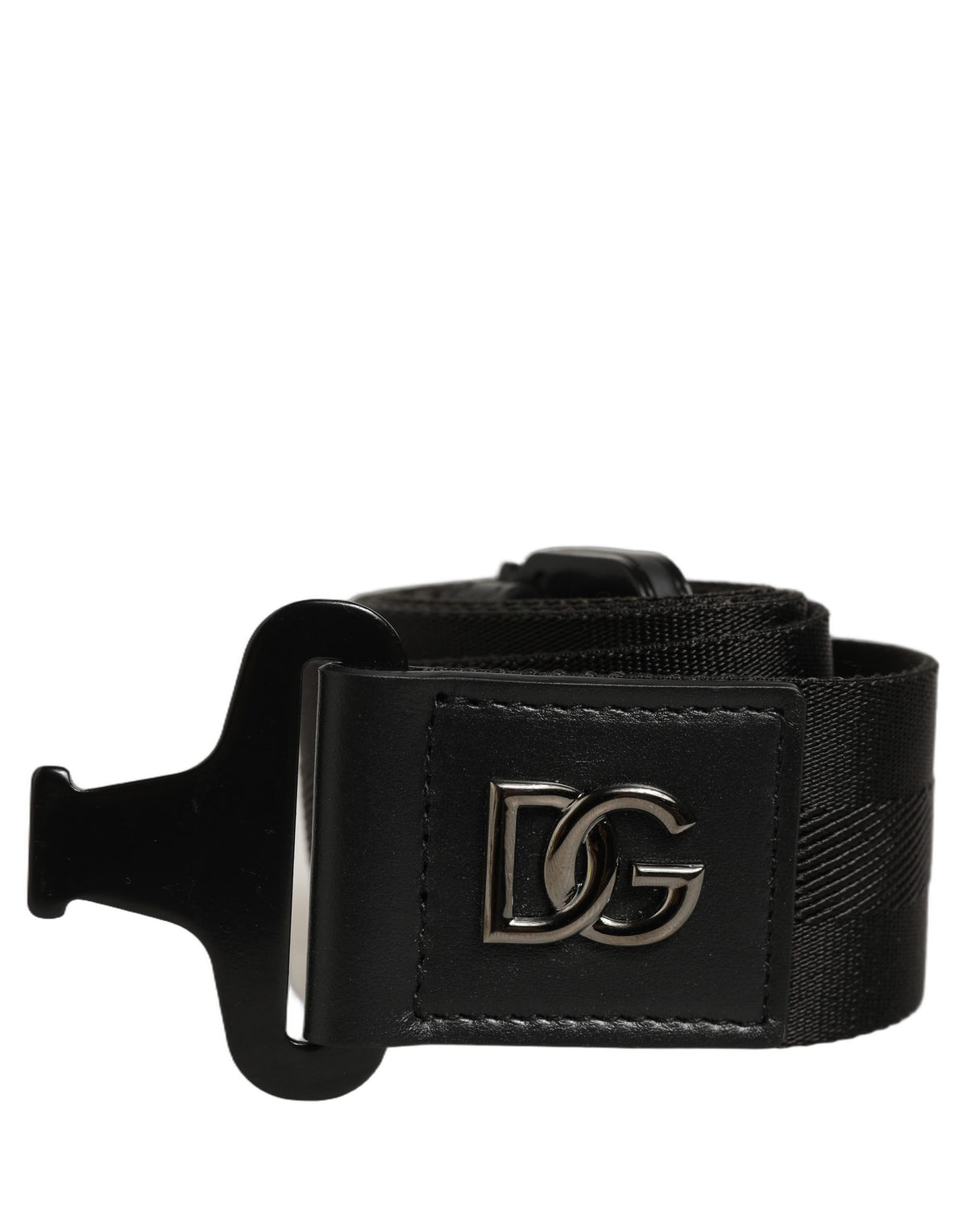 Dolce & Gabbana Men Black Fabric Strap Logo Metal Buckle Belt