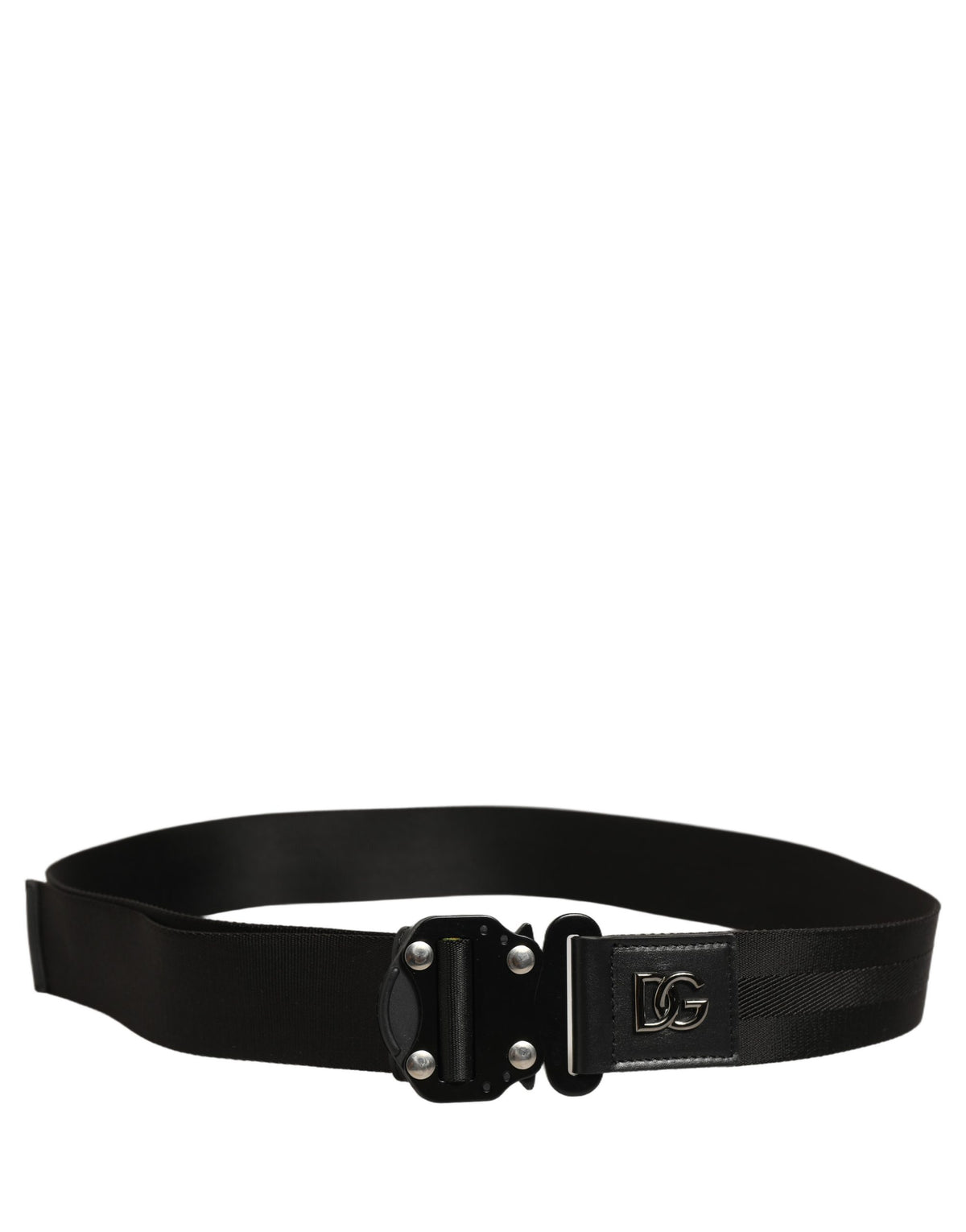 Dolce & Gabbana Men Black Fabric Strap Logo Metal Buckle Belt