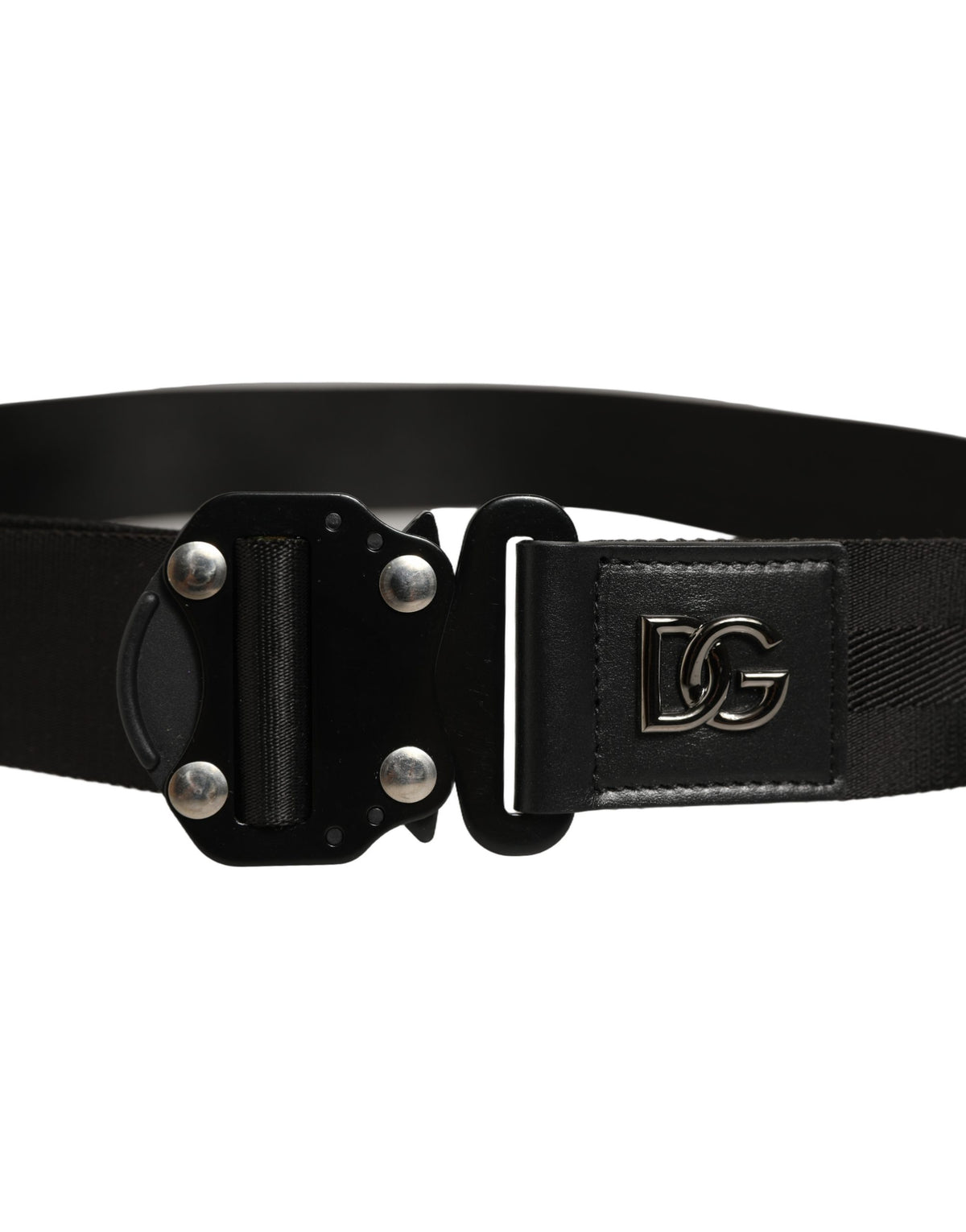 Dolce & Gabbana Men Black Fabric Strap Logo Metal Buckle Belt