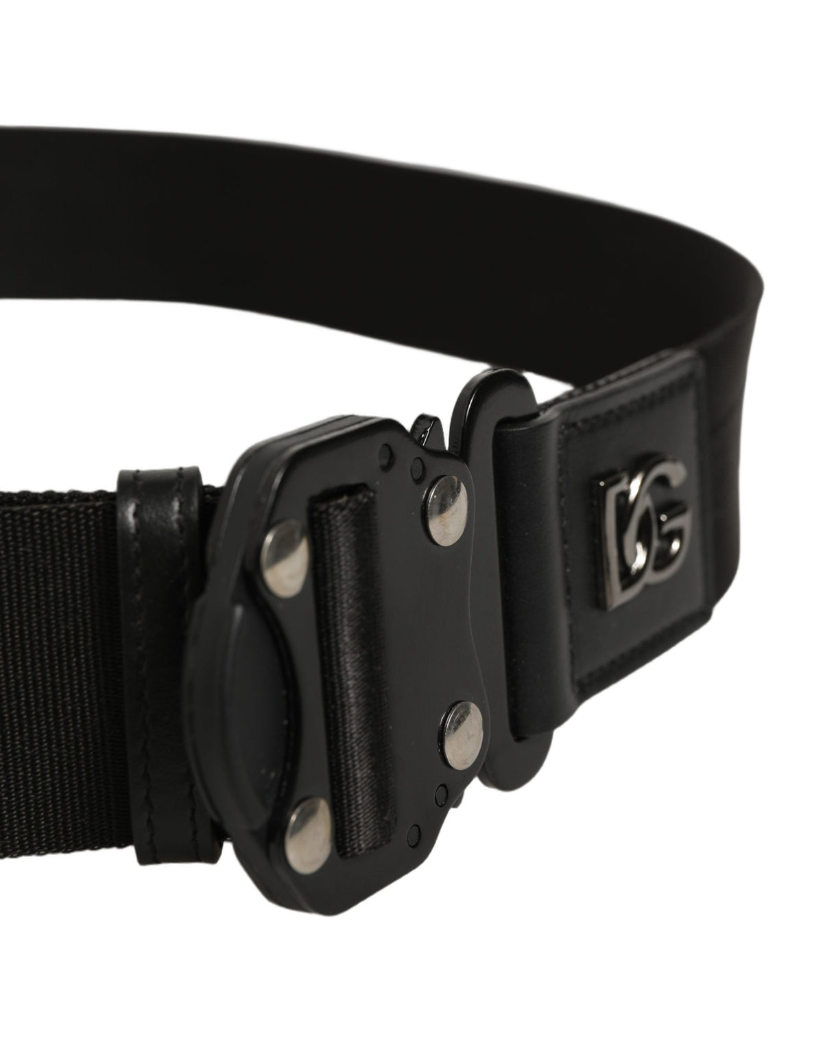 Dolce & Gabbana Men Black Fabric Strap Logo Metal Buckle Belt