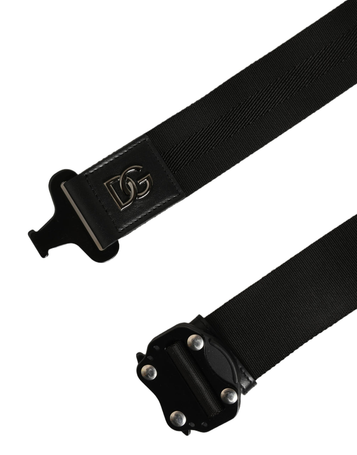 Dolce & Gabbana Men Black Fabric Strap Logo Metal Buckle Belt
