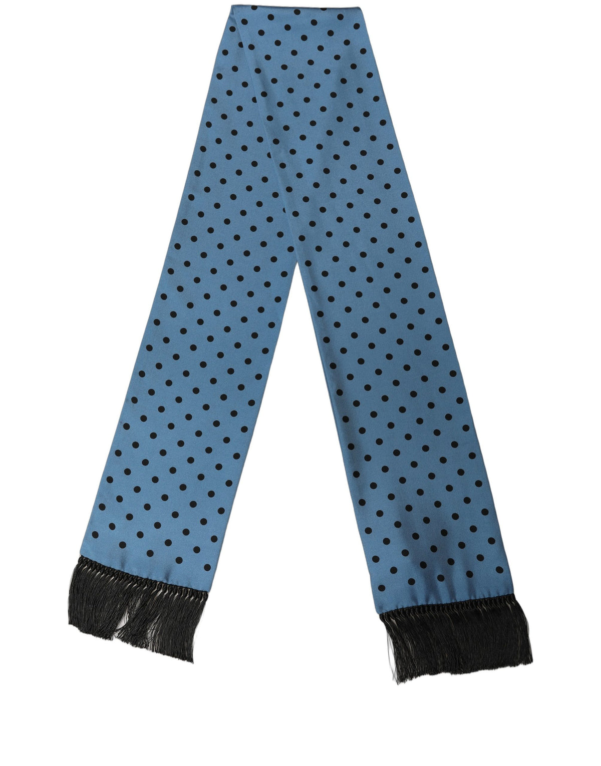Dolce & Gabbana Blue Polka Dot Silk Fringed Lace Stole Scarf