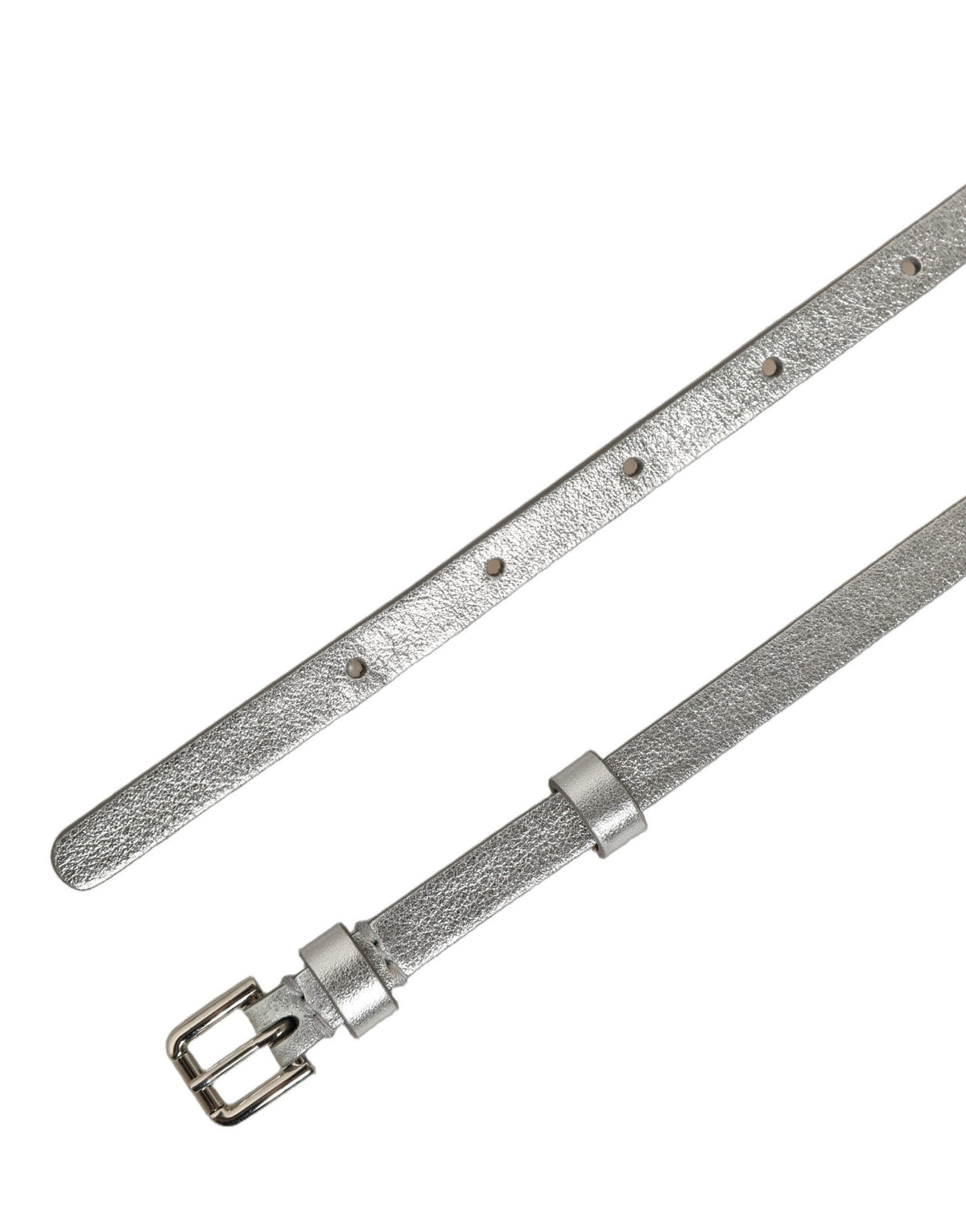 Dolce & Gabbana Metallic Silver Leather Square Buckle Belt