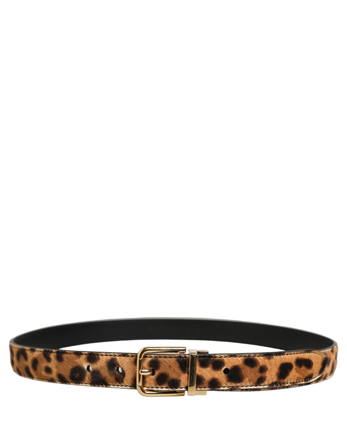 Dolce & Gabbana Brown Leopard Calf Hair Gold Tone Buckle Belt
