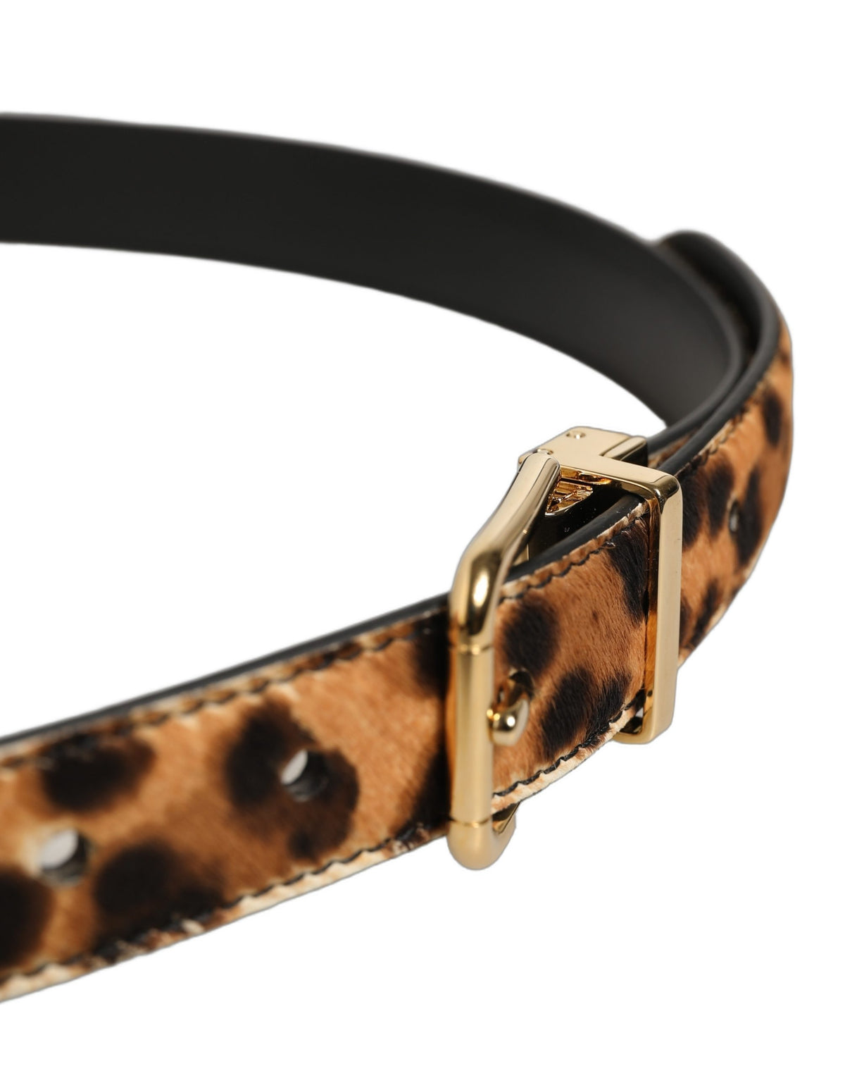Dolce & Gabbana Brown Leopard Calf Hair Gold Tone Buckle Belt