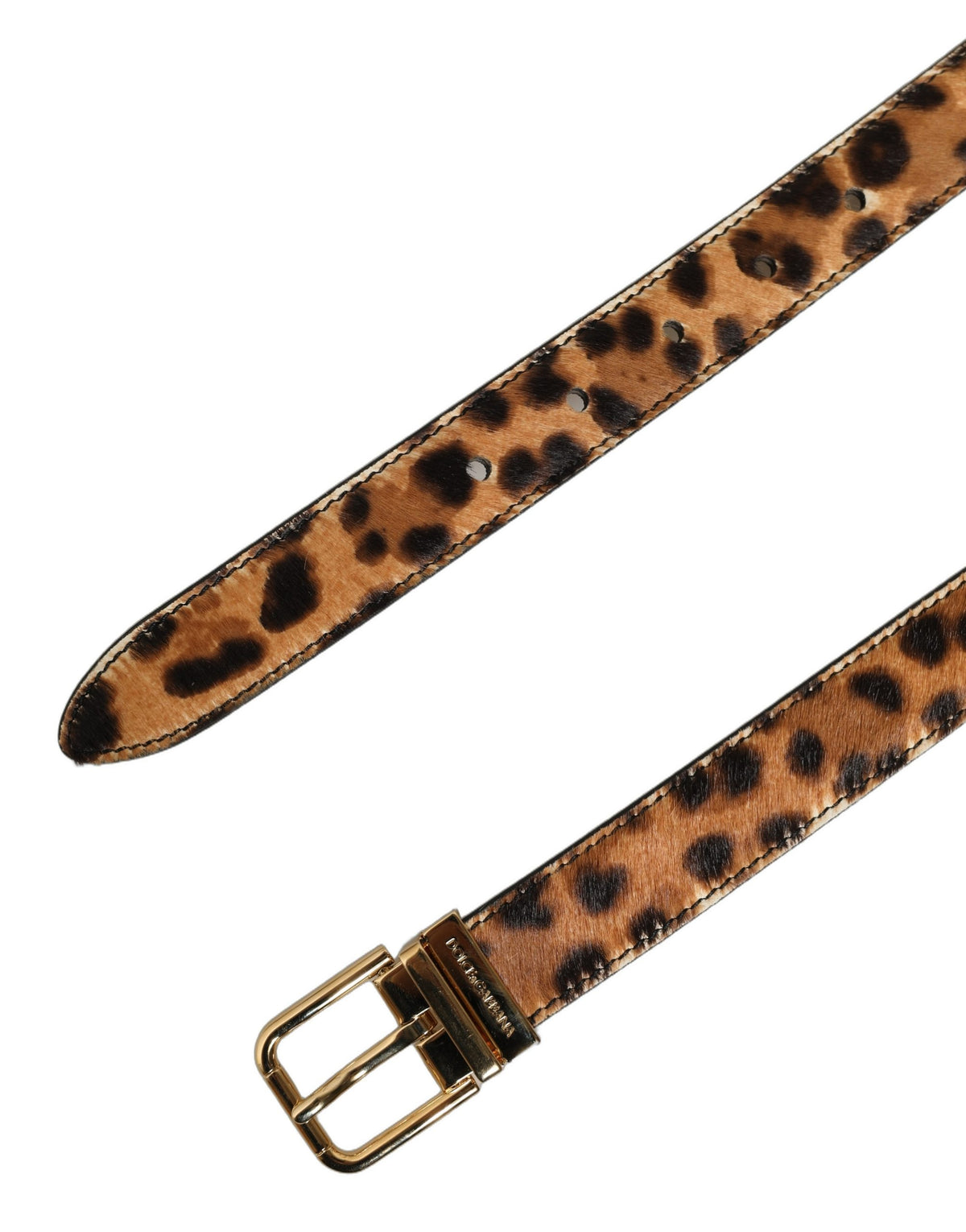 Dolce & Gabbana Brown Leopard Calf Hair Gold Tone Buckle Belt