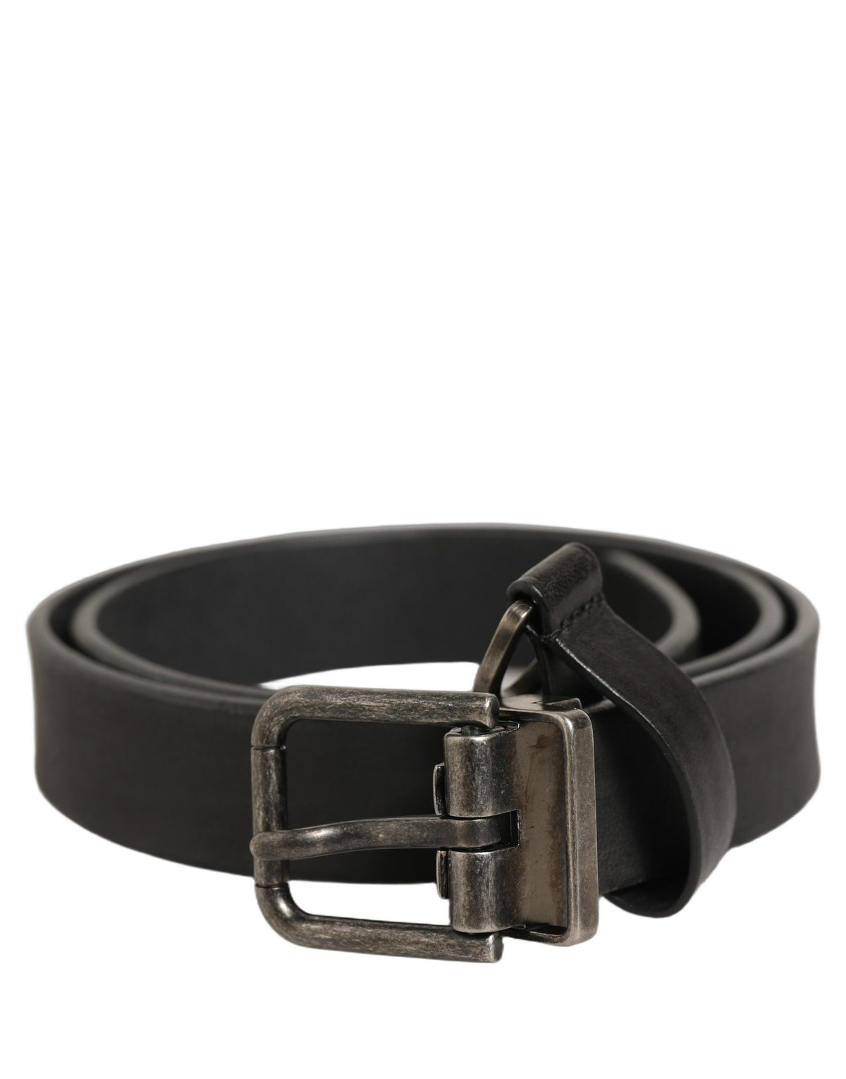 Dolce & Gabbana Black Leather Antique Finish Buckle Belt